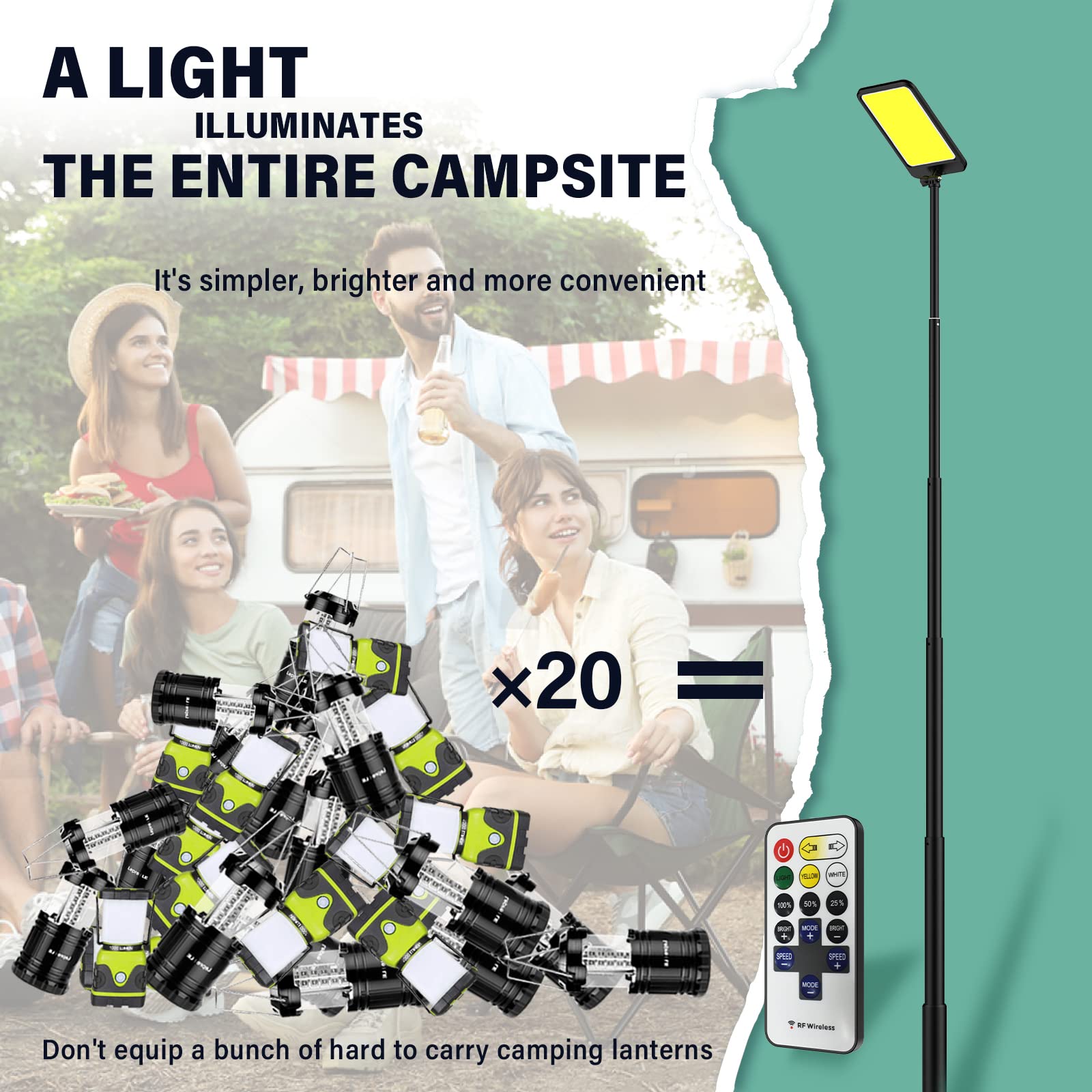 Conpex Camping Light, 10000 Lumens Super Bright Range 50 Ft * 50 Ft Meet 4-6 Tent Lighting, Outdoor Telescopic Camping Lights Campsite Camp Area Light Pole