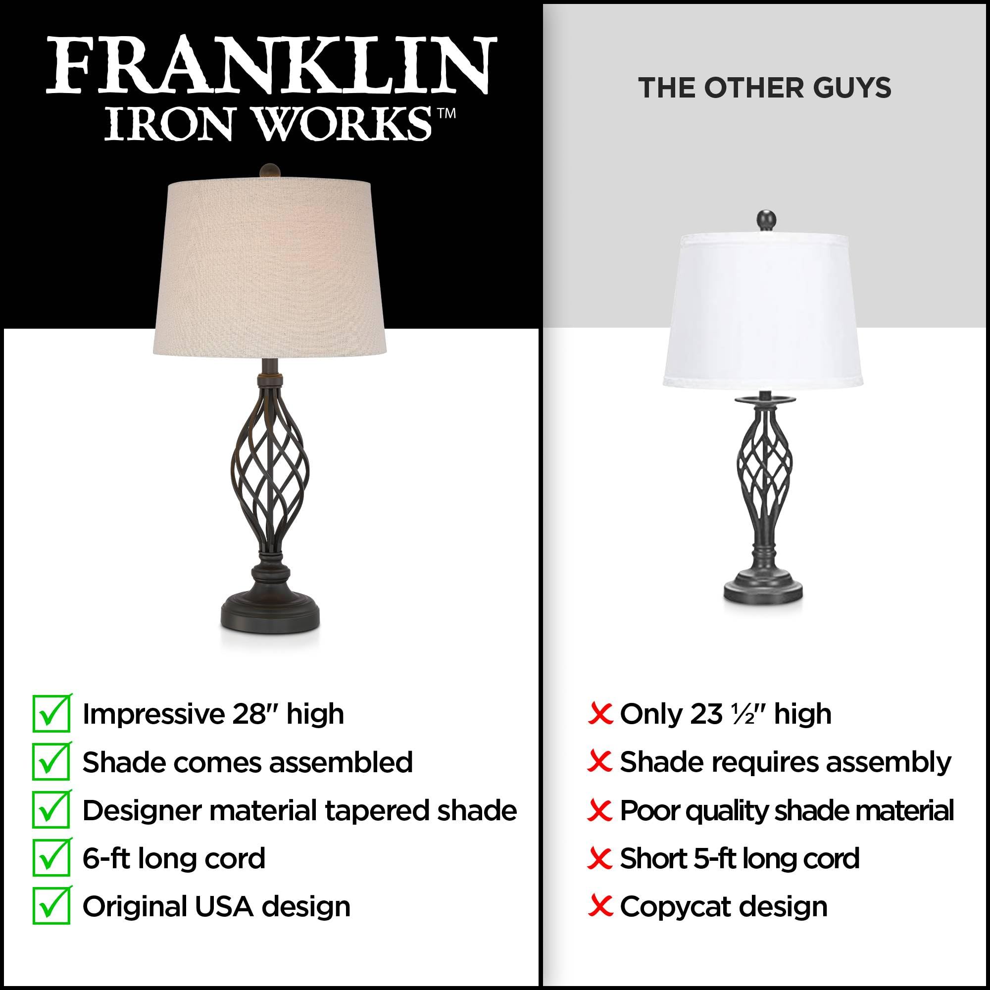 Franklin Iron Works Annie Rustic Farmhouse Table Lamps Set of 2, 28" Tall, Bronze Metal with Cream Drum Shade