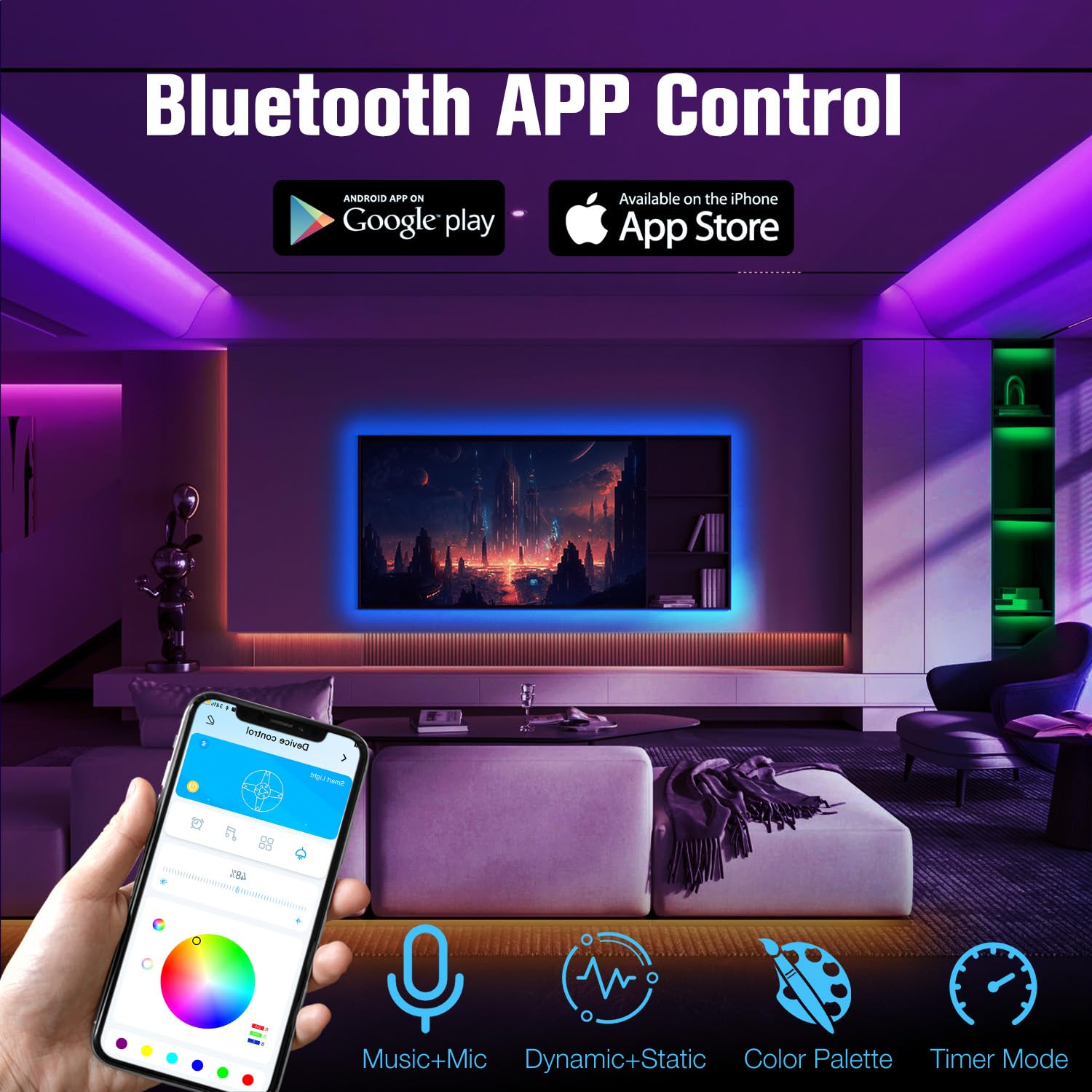 Dalattin Led Lights For Bedroom 130Ft(2 Rolls Of 65.6Ft), Led Lights With Remote&App Control, Color Changing Led Lights For Room