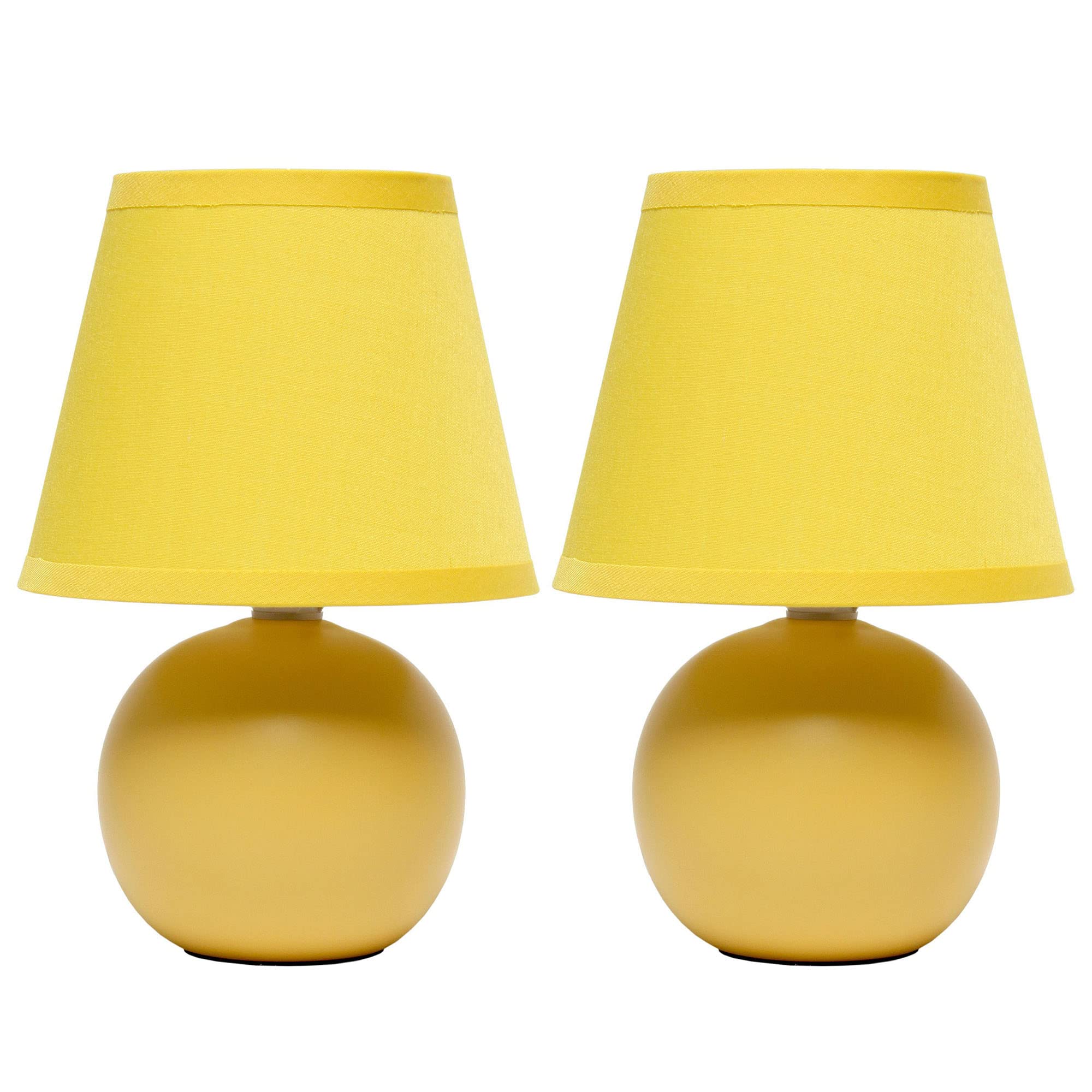 Creekwood Home Yellow Ceramic Orb Base Table Lamp Set - Traditional Tapered Drum Shade, 2-Pack