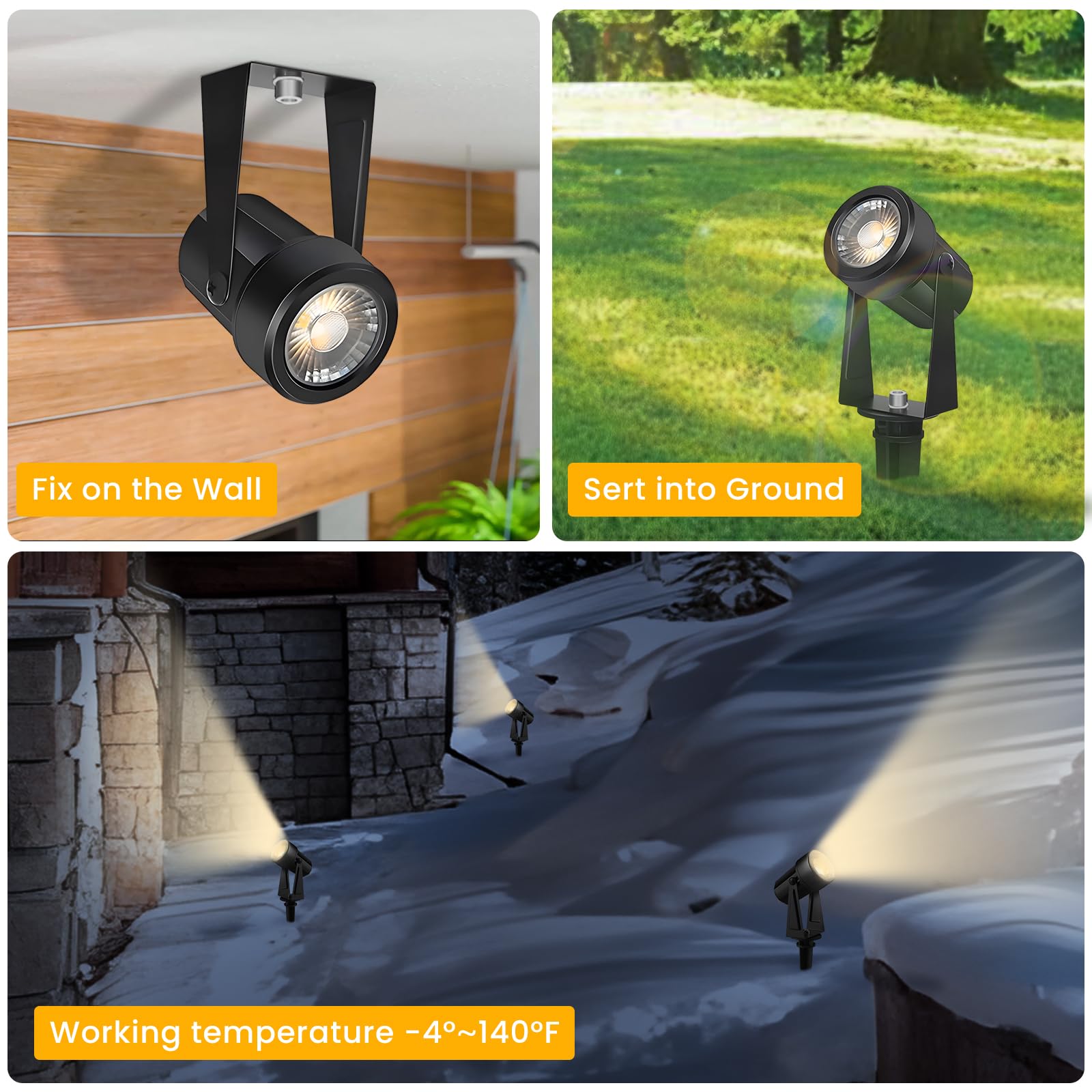 Svater 4 Pack Low Voltage Outdoor Spotlights, 12V Warm White LED, IP65 Waterproof, Perfect for Yard and Backyard Lighting