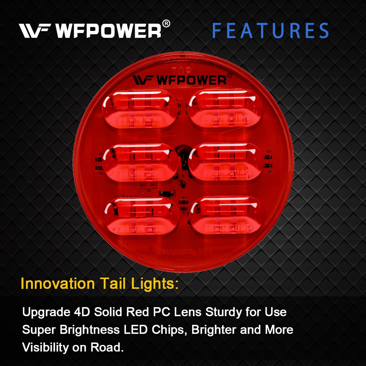 Wfpower 4 Inch Round Led Trailer Tail Lights, 2Pcs 36Leds Waterproof 4'' Brake Stop Turn Tail Marker Trailer Lights Red Color, F