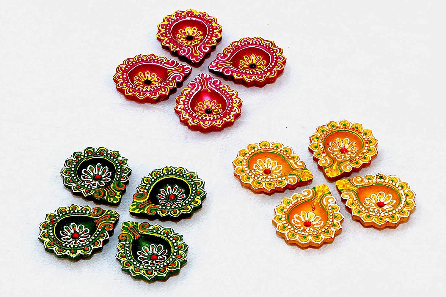 The Crafts Clay 12 Diyas Diya Deepak Earthen Assorted Colorful Set - Diwali Decoration Puja - Handpainted Diya for Home Indoor O