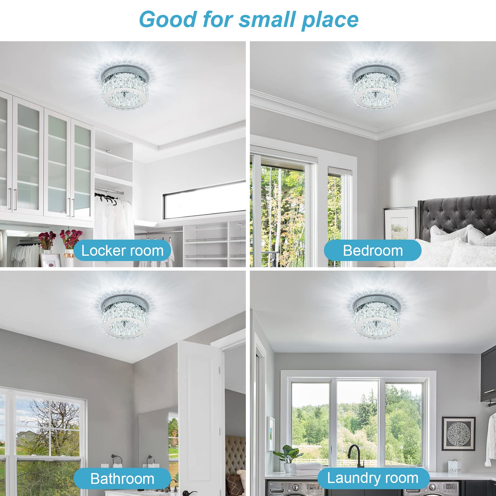 Homlaiting Mini Modern Crystal Chandelier, Led Flush Mount Lighting For Hallway, Bedroom, Kitchen