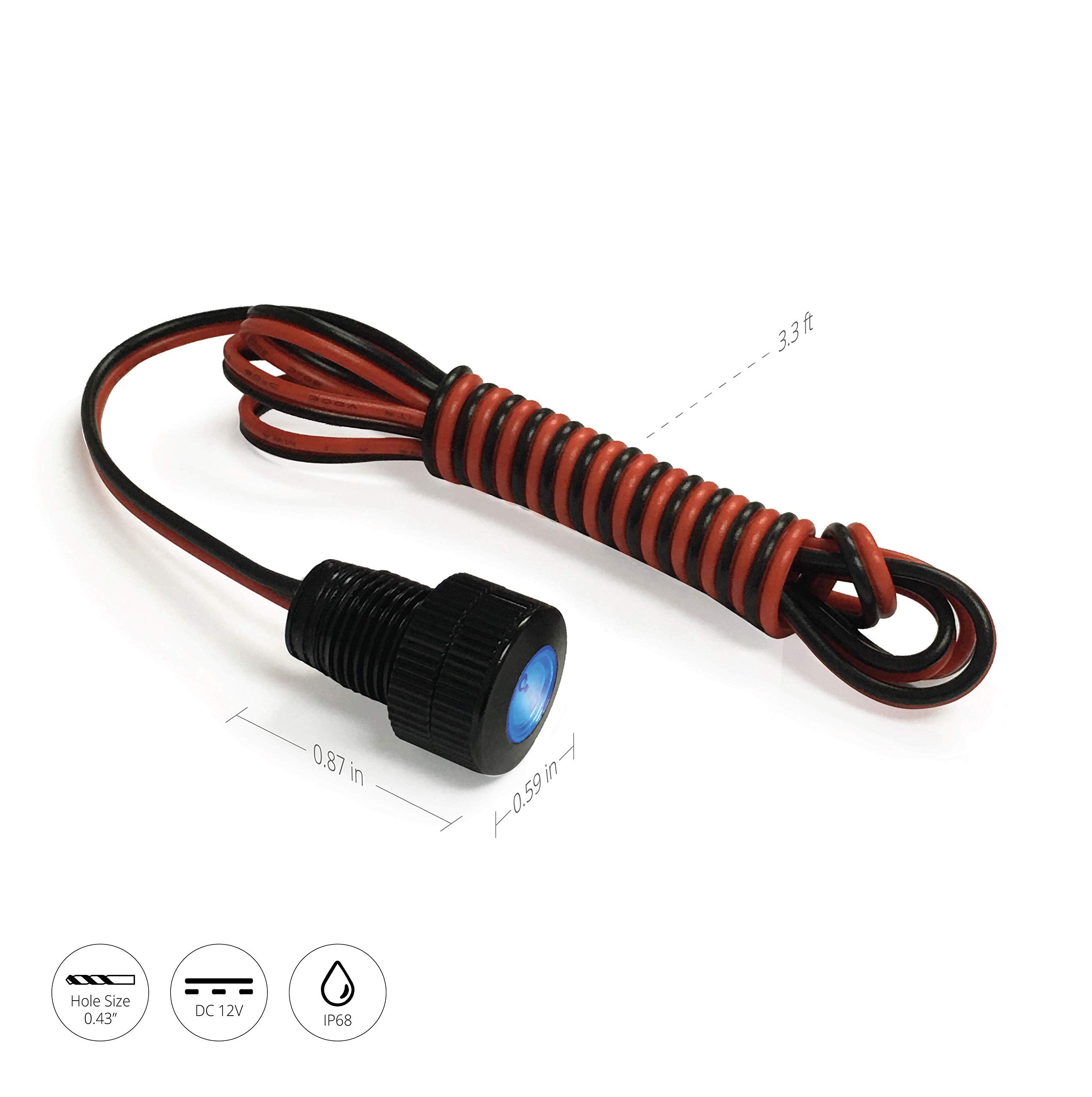 Oznium Flush Mount LED Light - 12V, Aluminum, 11mm Size, Blue LED for Bumper, Grille, Interior, Motorcycle Lighting