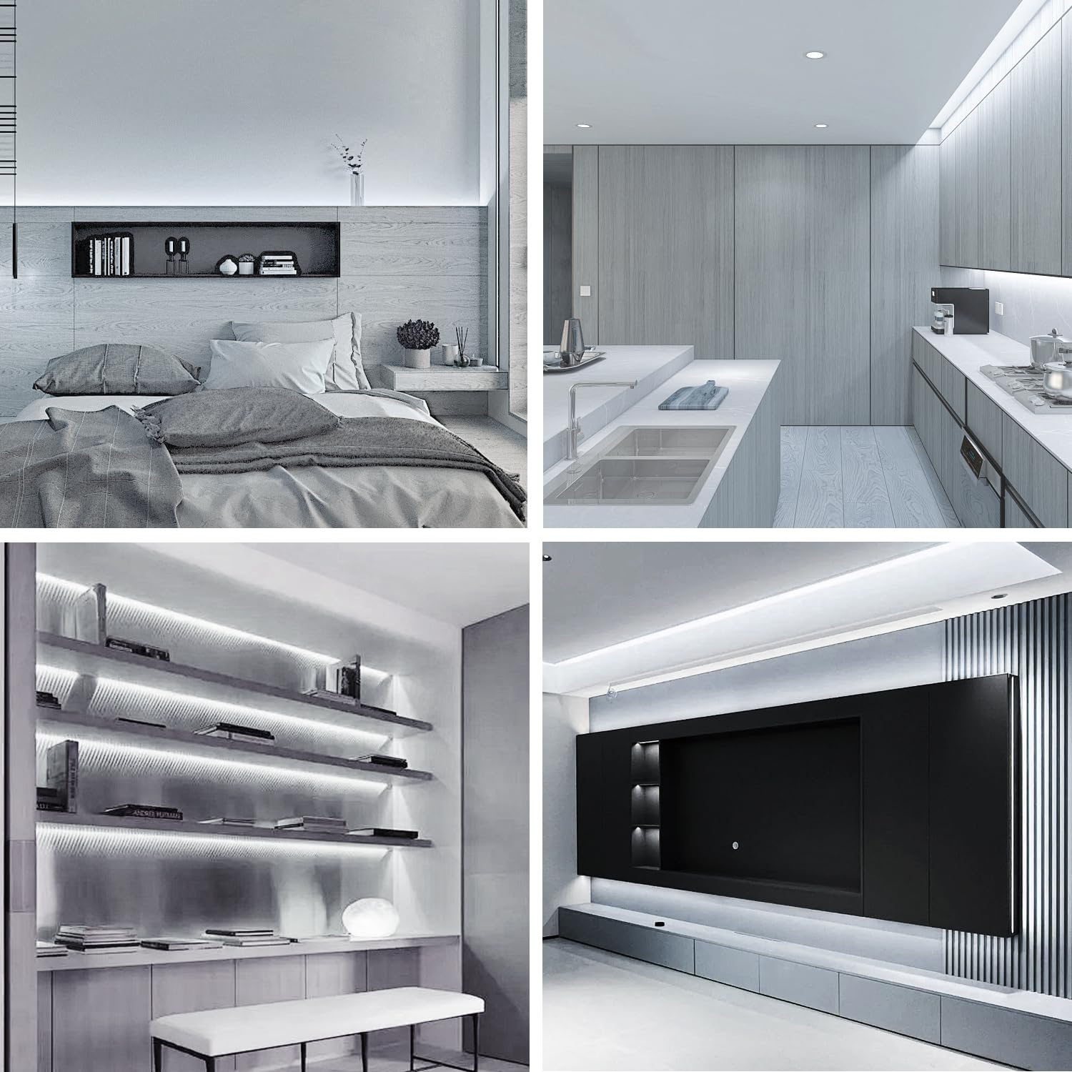 Yeewhale 50Ft Cob Led Strip Lights Dc 24V Dimmable 6000K White Flexible Led Tape Light For Bedroom, With Remote And App Control Led Tape Lights Cri90+,For Diy Home Decoration