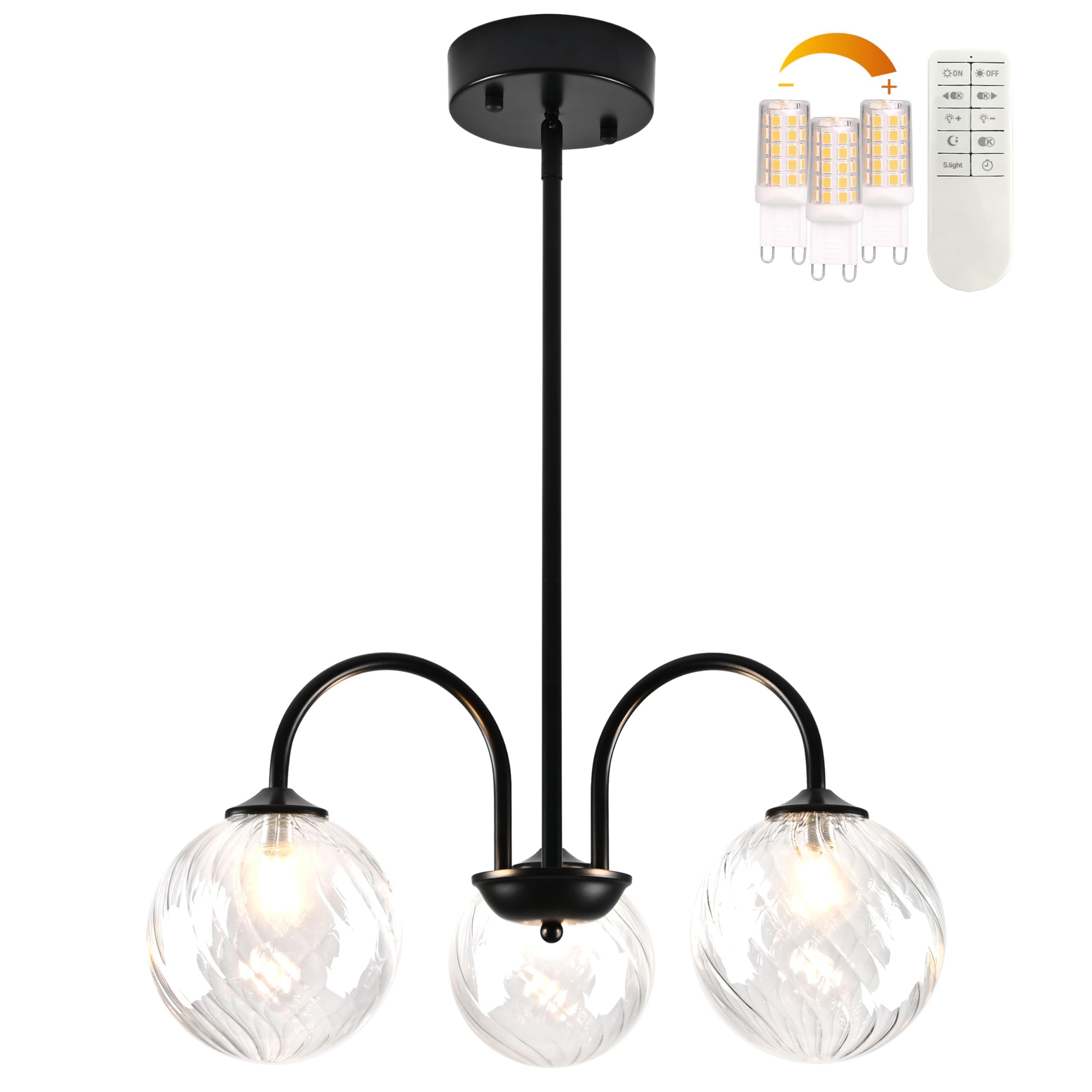 Bagood Black Sputnik Chandelier 3 Lights Globe Pendant Light Mid Century Pendant Light 19.6    Modern Sputnik Chandelier With Cl