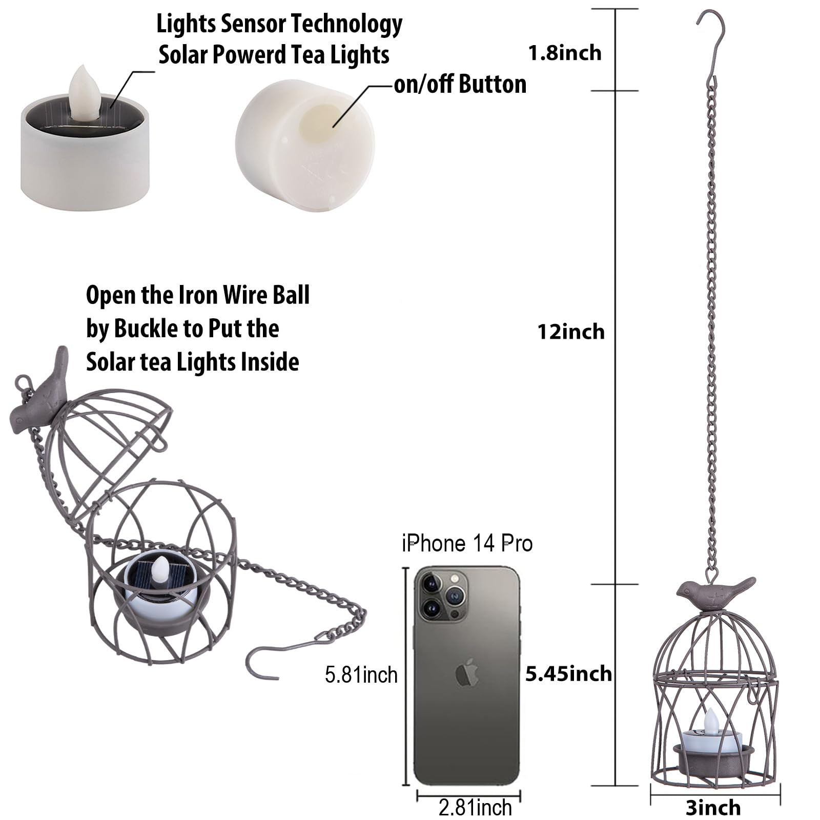 Solar Lanterns Outdoor Waterproof, Rust Iron Cage Candle Holder With Flickering Solar Powered Tea Lights, Hanging Solar Lights F