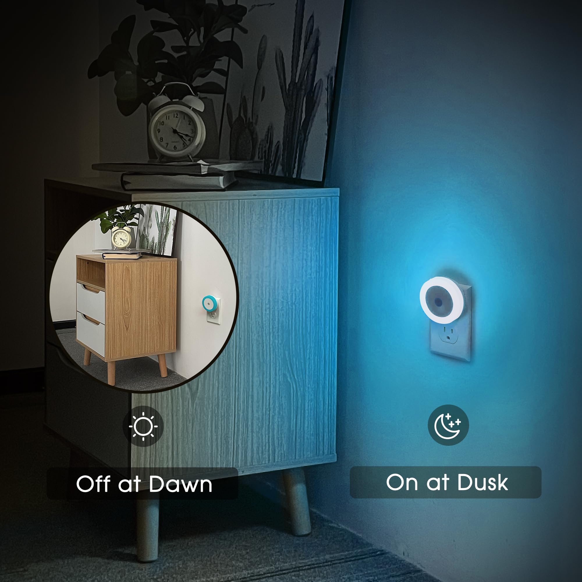 Azure Blue Night Light, Night Lights Plug Into Wall [2Pack], Nightlight With Light Sensors, Led Night Light For Kids Room, Baby,