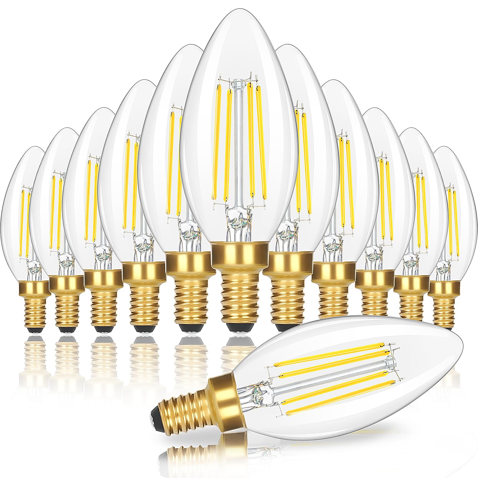 12-Pack Dimmable E12 Candelabra Led Light Bulbs 60 Watt Equivalent, 6W Ultra Bright 630 Lumen Chandelier Light Bulb, 5000K Dayli