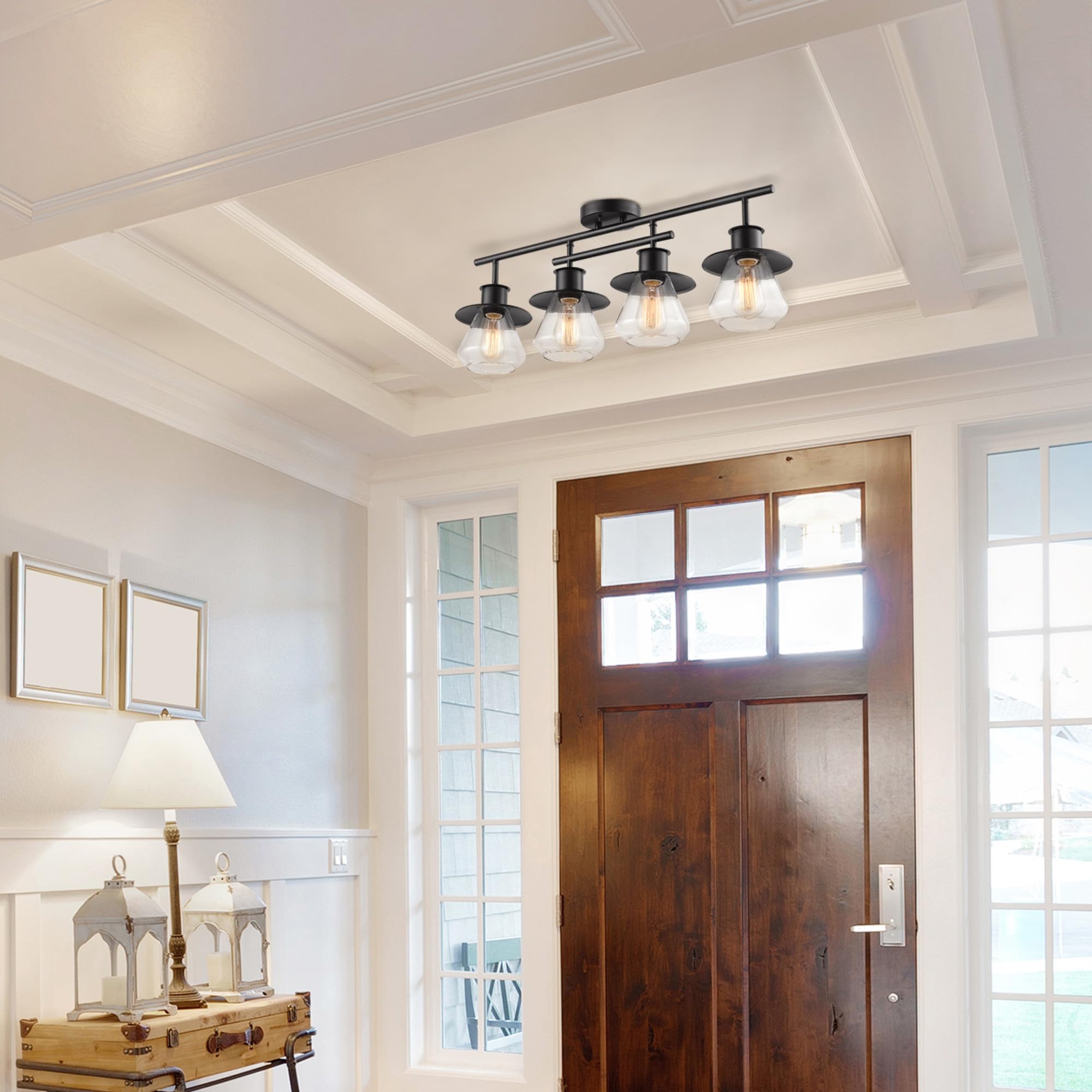 Globe Electric 59530 4-Light Track Lighting Kit, Dark Bronze, Metal, Clear Glass Shades, Ideal for Kitchen and Dining Room