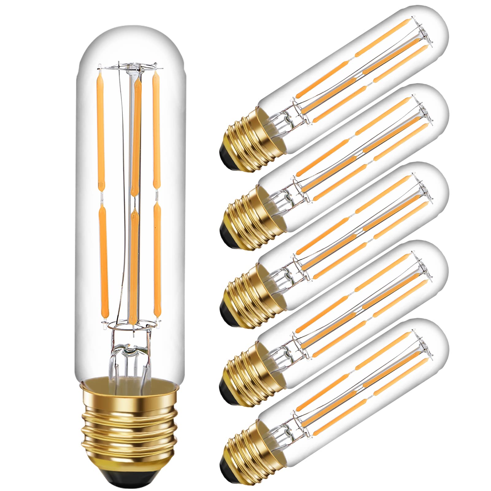 Tianshq 6 Pcs E26 T10 Led Tubular Light Bulbs, Warm White Edison Bulb 2700K 6W Dimmable T10 Led Bulb For Pendant Lights, Lamps, 