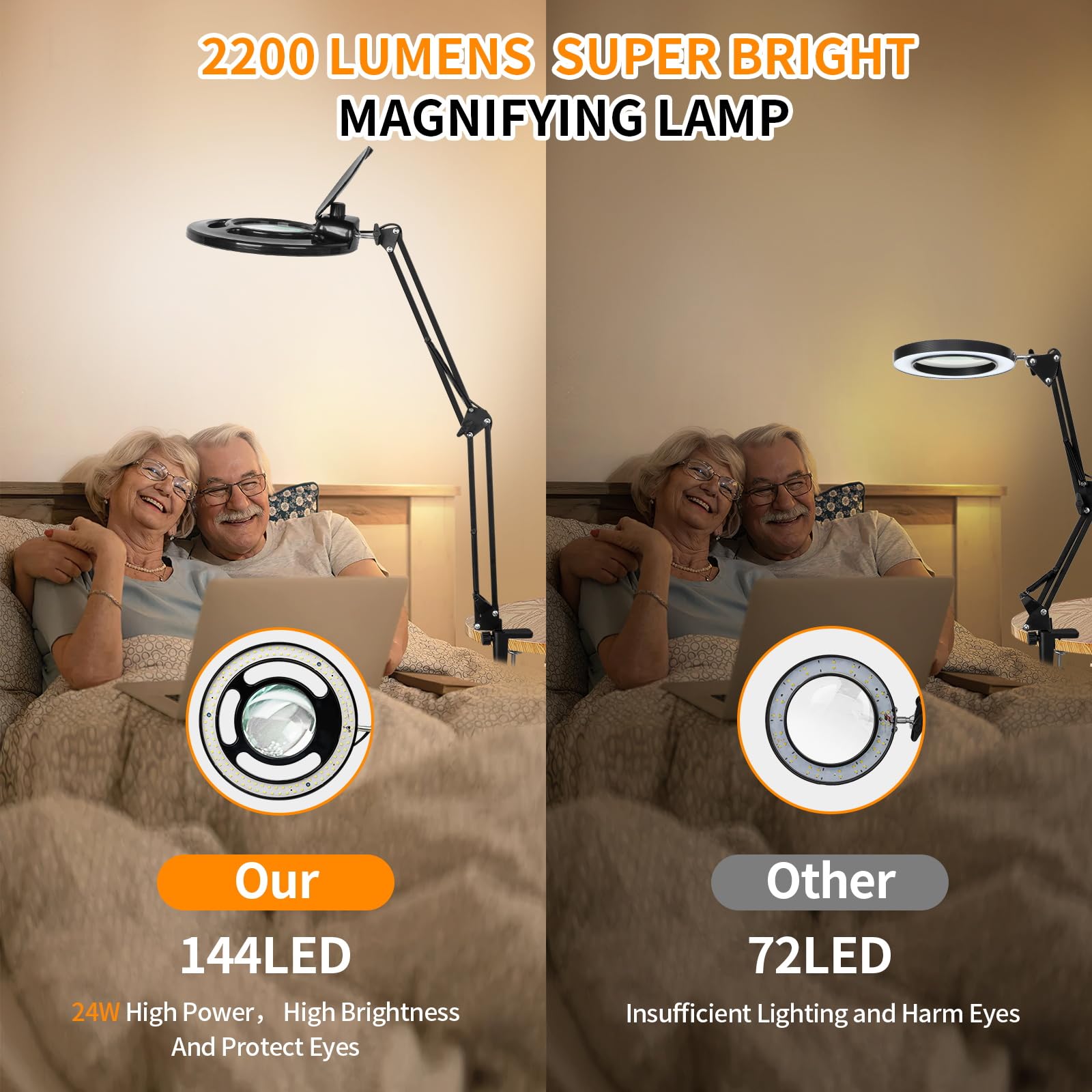 HITTI 10X Long Magnifying Glass with Light, Dimmable LED, Adjustable Arm, Black, Model 208-Black-10x
