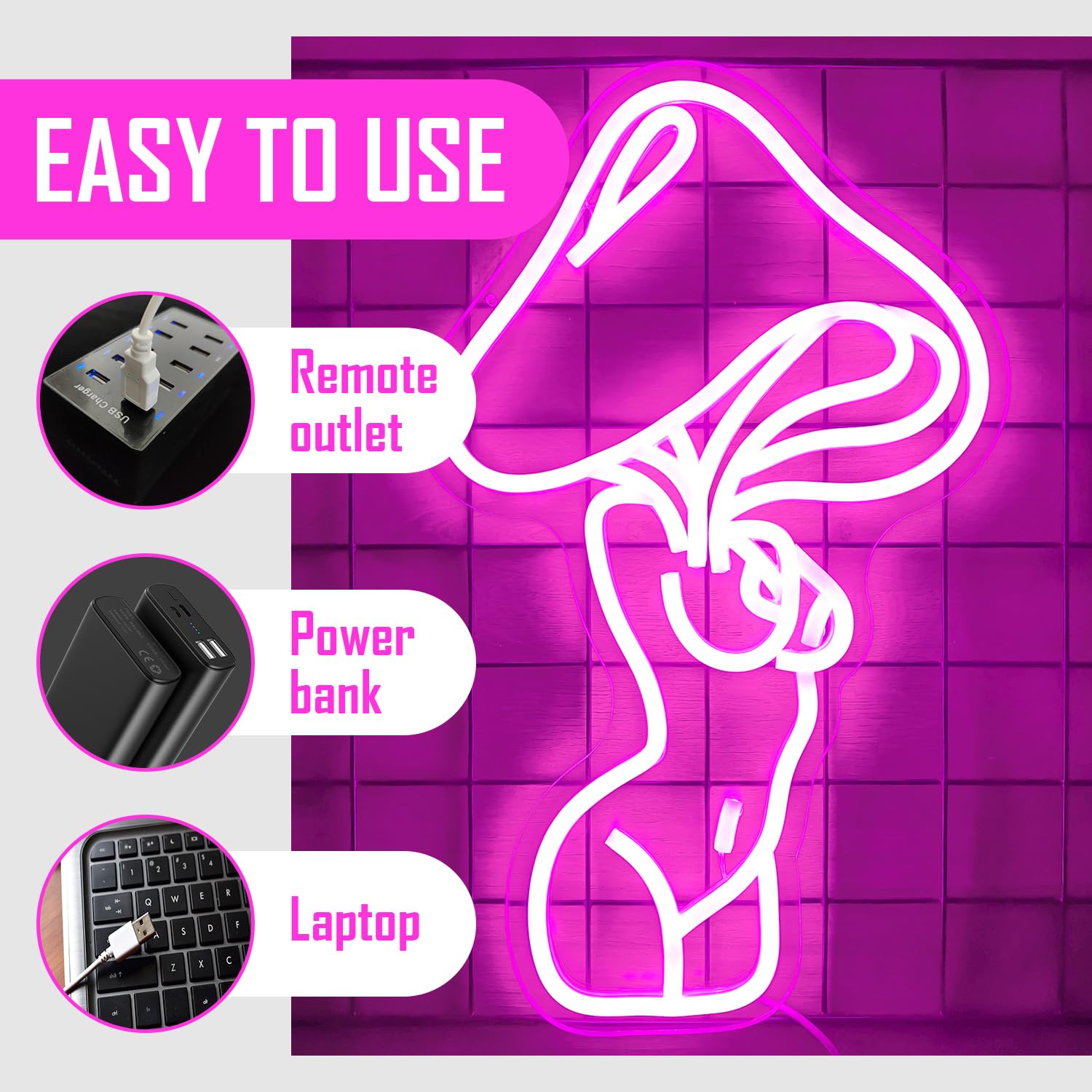 Lady Mushroom Neon Sign Sexy Lady Mushroom Neon Light Dimmable Led Neon Sign for Man Cave Neon Light Signs Light Up Sign for Wal