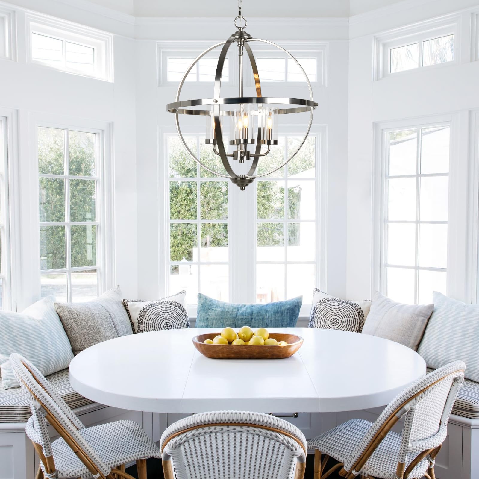 Treekee 20'' 4-Light Globe Chandelier, Brushed Nickel Modern Pendant Light for Dining Room, Entryway, Living Room