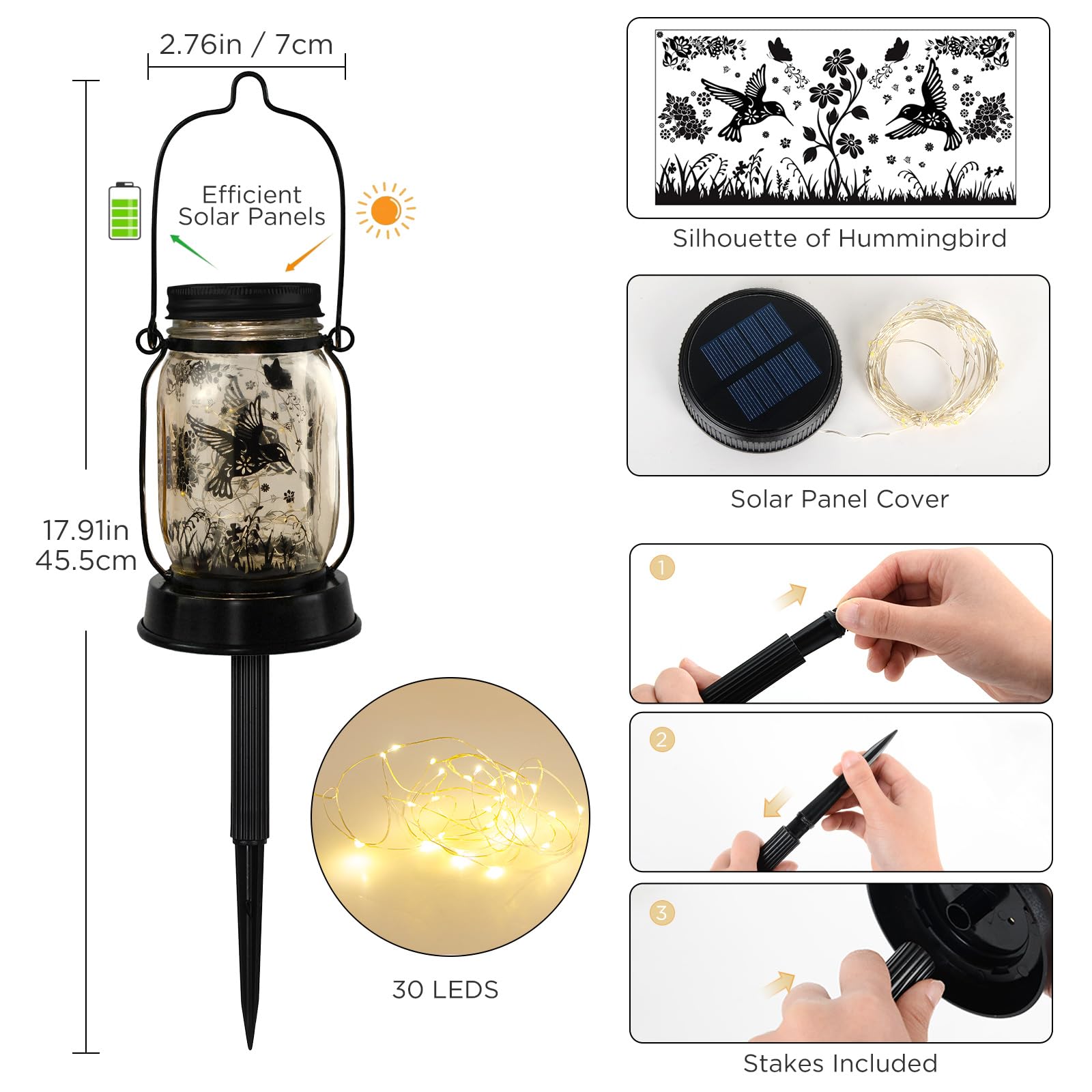 Kyoryuger Solar Hummingbird Lantern Outdoor Garden Decor, Gifts For Women Mom Gradma Birthday Gifts, Hanging Solar Light Lawn Or