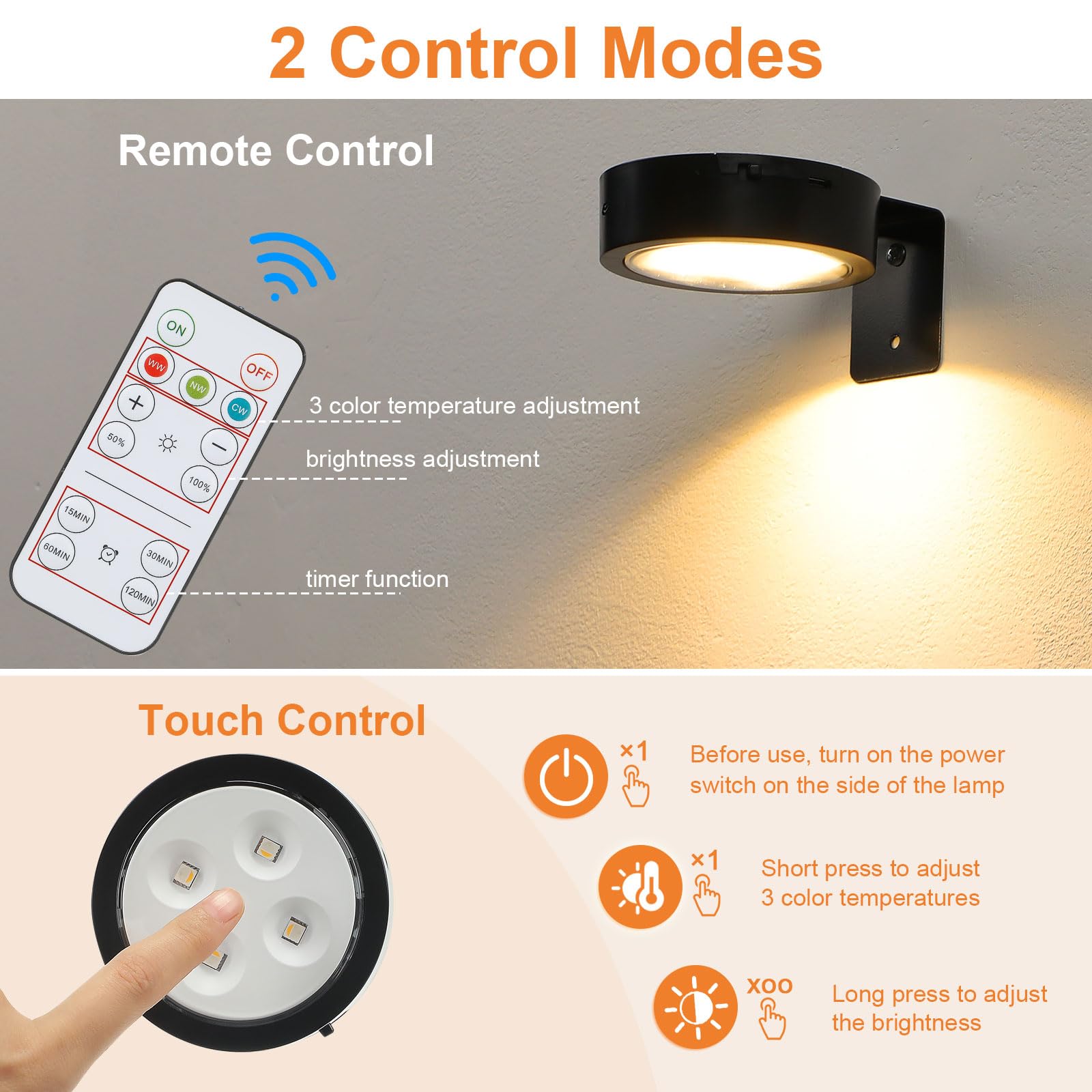 Glighone 3Pcs Rechargeable Battery Picture Light,Wall Lights For Pictures With Remote Dimmable And Timer,3 Lighting Modes Magnet