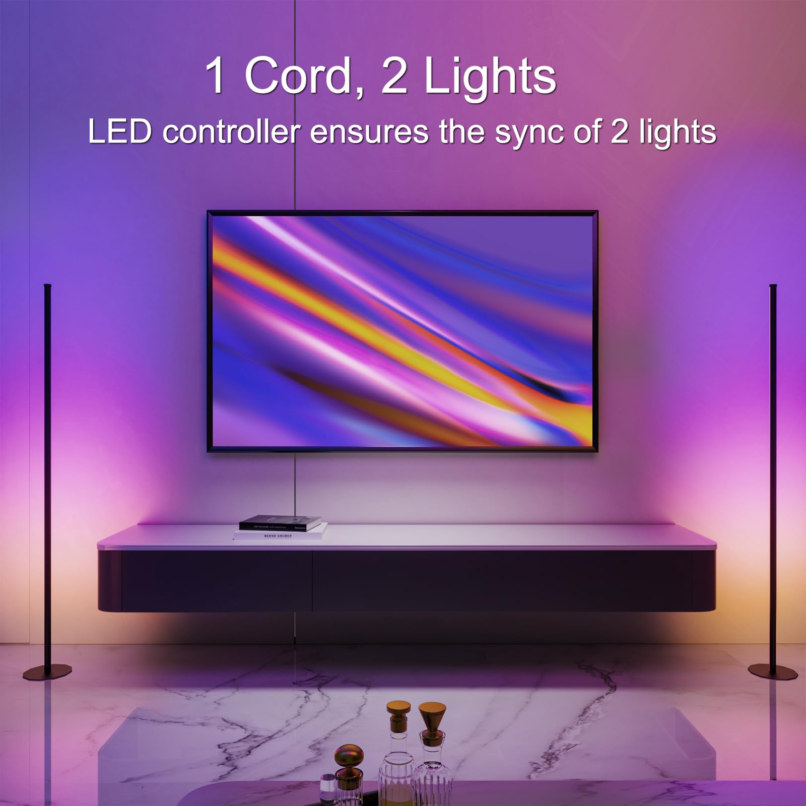 Velted Corner Floor Lamp, Smart Dual Led Corner Lamp With App And Remote Control, Rgb+Icw Ambient Lighting Music Sync &16 Millio