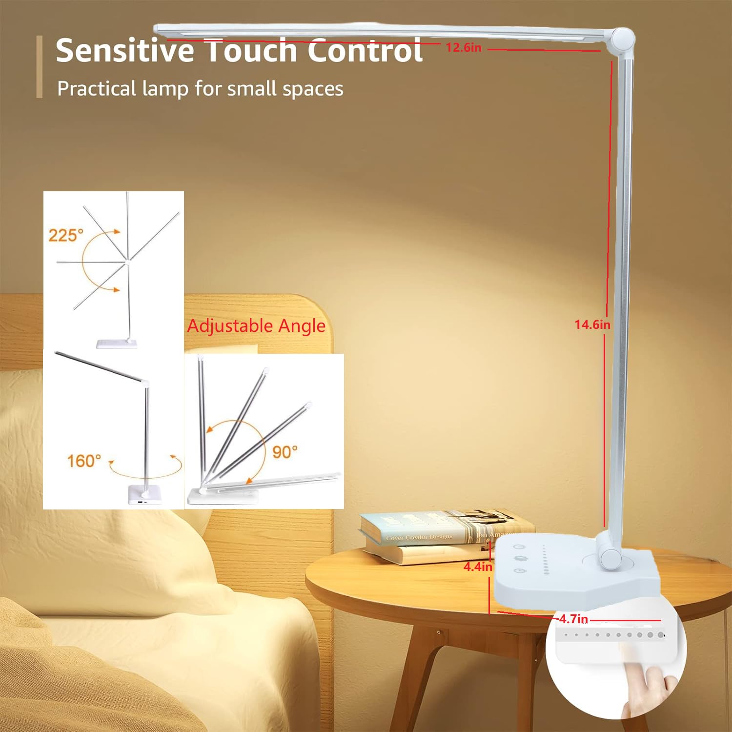 AMIS Direct LED Desk Lamp, Dimmable, 5 Lighting Modes, USB Charging, Silver, Model BX