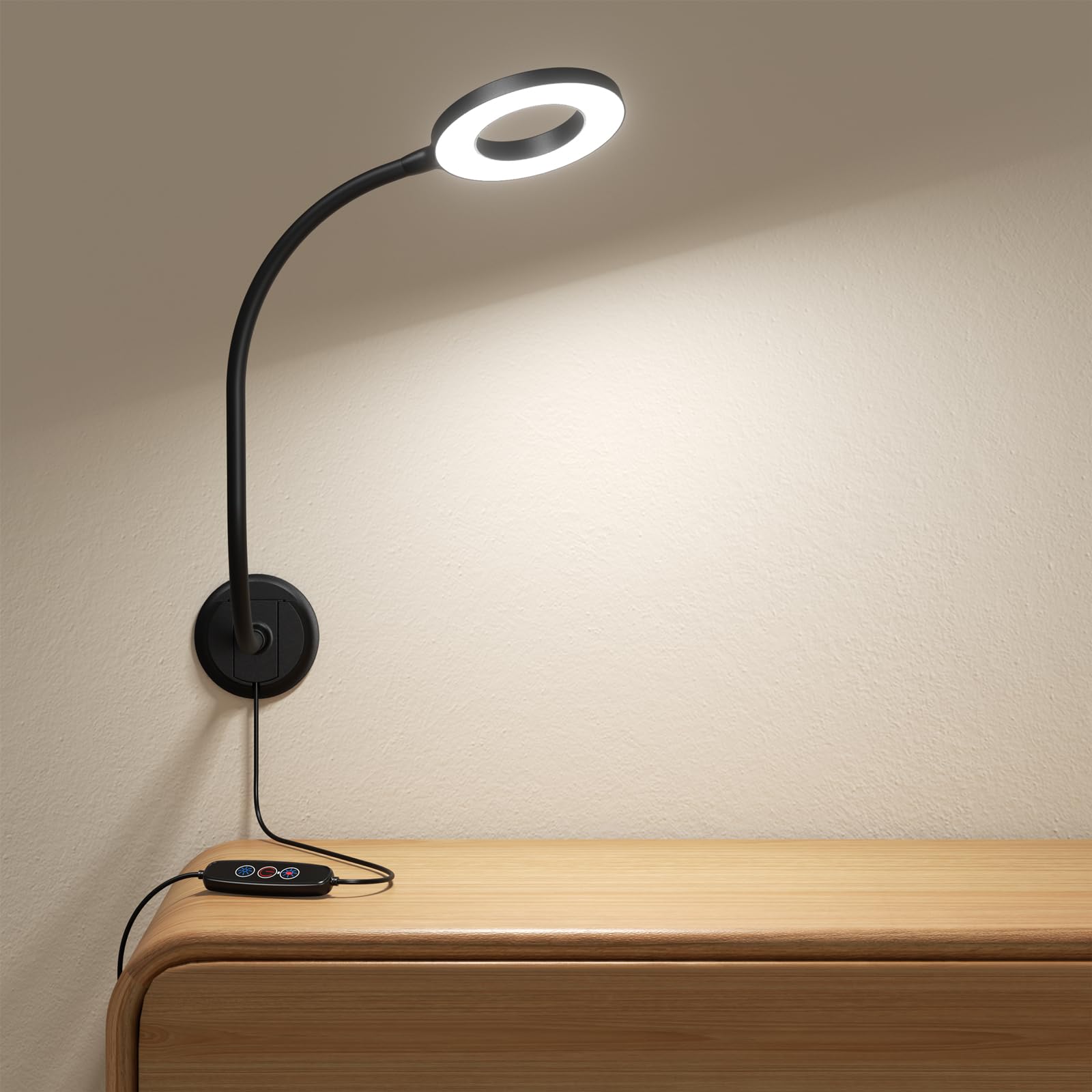Kaulsoue Wall Mounted LED Lamp - 360° Adjustable Gooseneck, Eye Care, Black, Model KX10, Perfect for Reading & Workbench Use