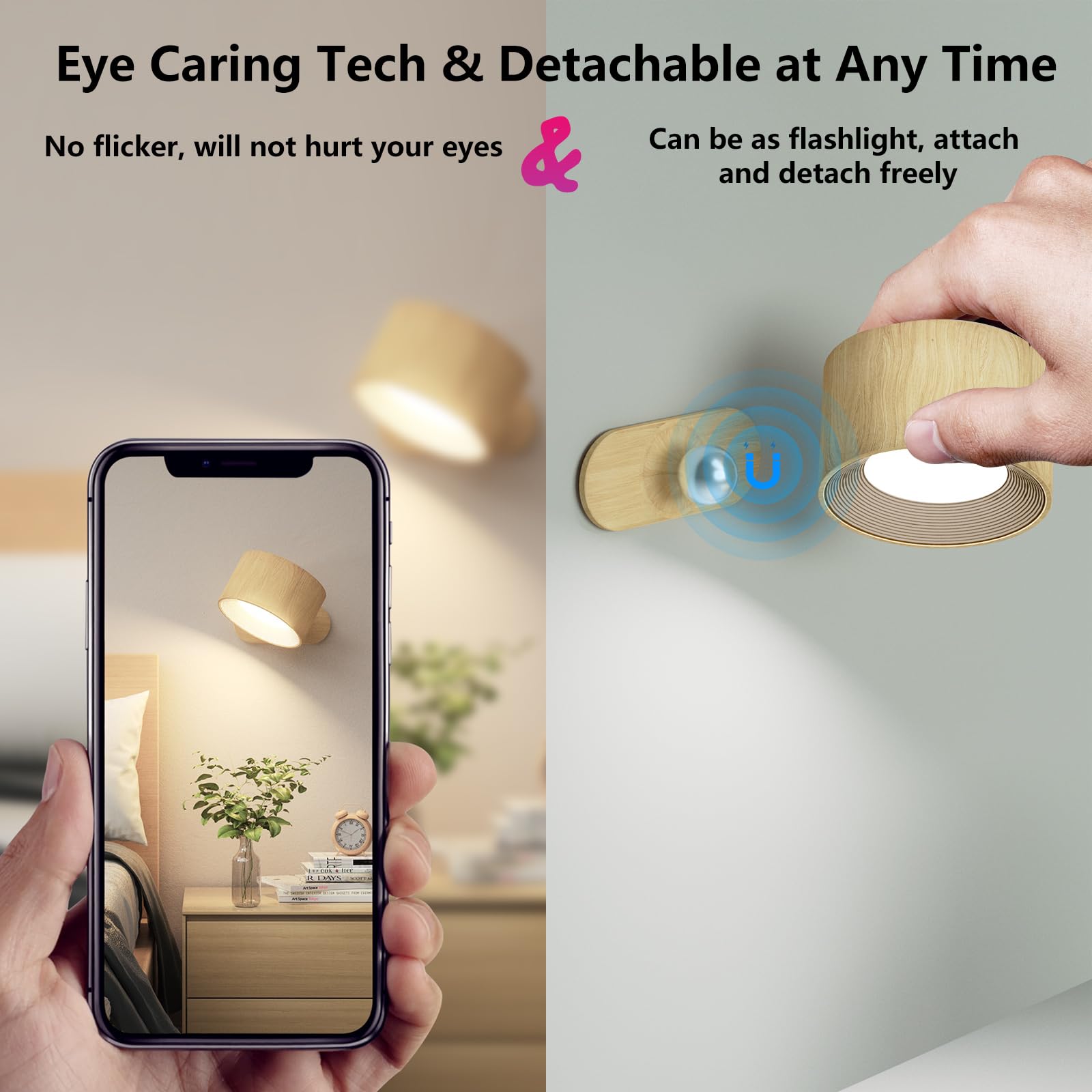 Aksda Battery Operated Wall Light, Led Wall Sconce With 3 Color Modes 3 Brightness Levels 360?Rotation Lighting Touch Control, W