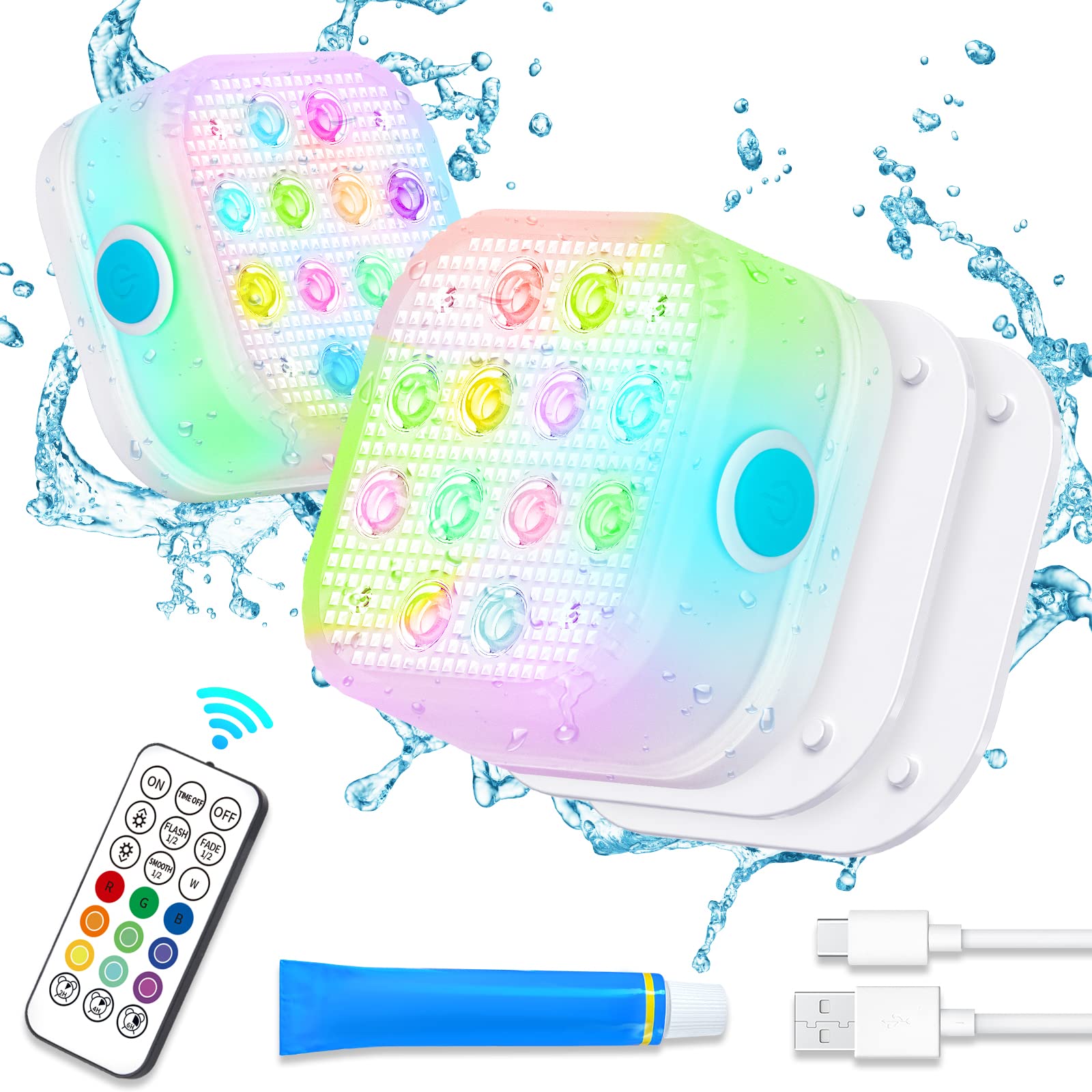 Vidome Rechargeable Submersible Pool Lights - Waterproof Underwater Pool Lights Charging Battery Operated Remote Controlled 16 Color Changing Hot Tub Lights With Magnet For Pool Pond