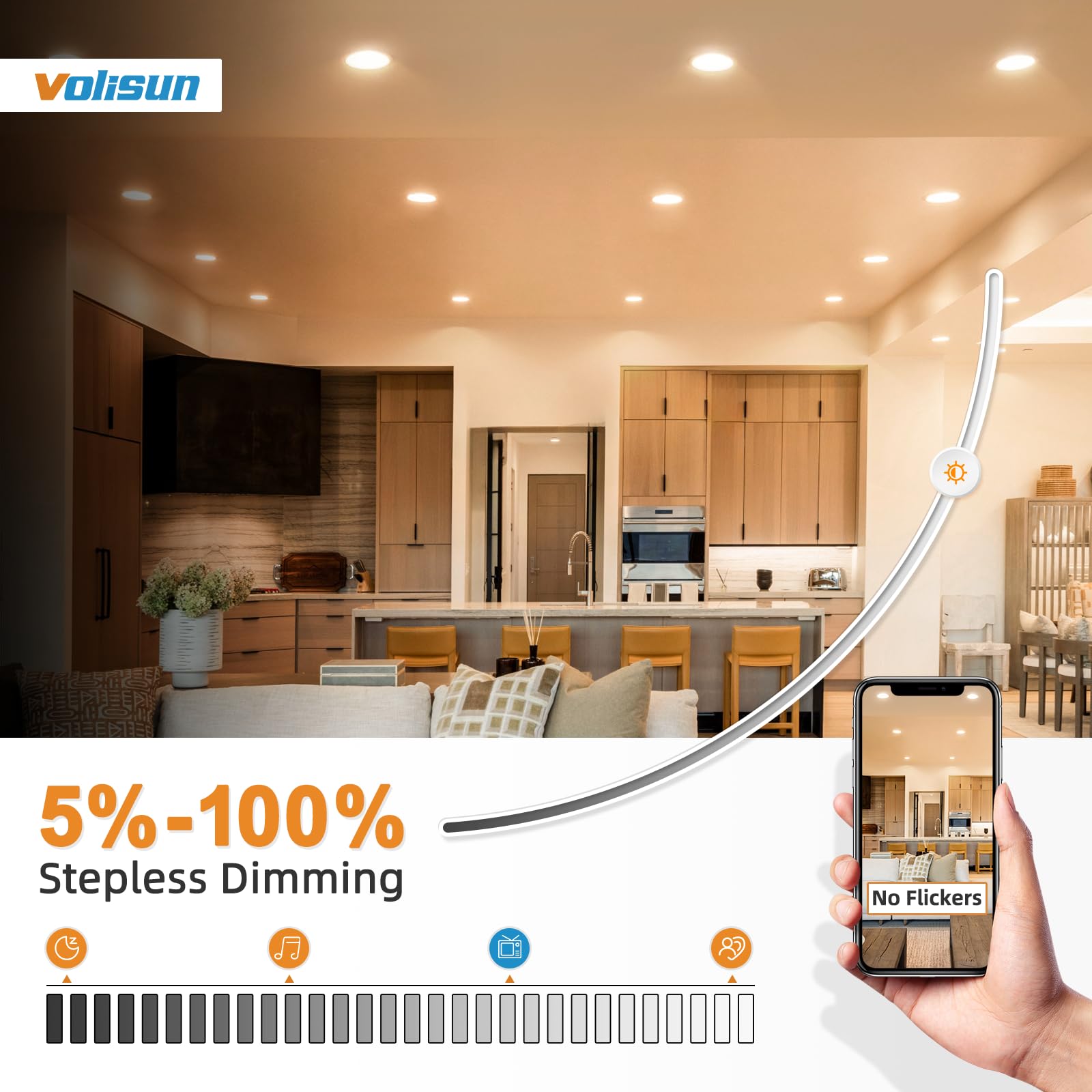 VOLISUN 24 Pack 6 Ultra-Thin Dimmable LED Recessed Lighting, 5CCT, 1080 Lumen, ETL Certificated, White Ceiling Light