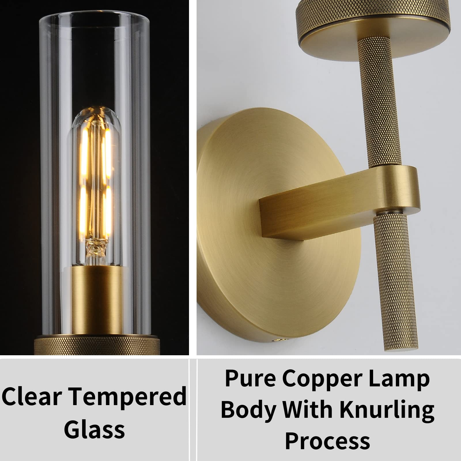 Brass Knurled Wall Sconces Set Of Two, 14'' Sconces Wall Lighting Indoors, Gold Bathroom Vanity Wall Sconces, Wall Lights For Li