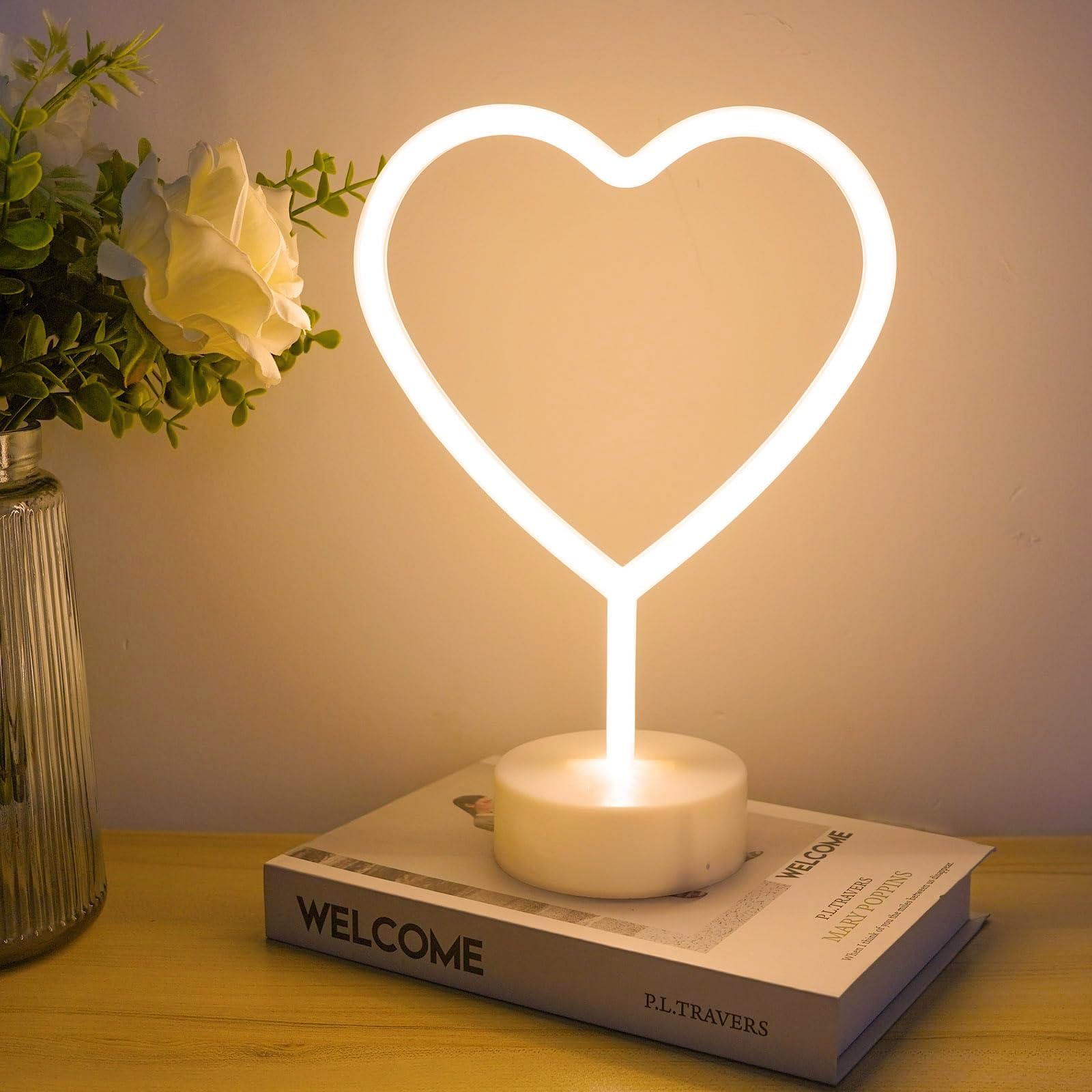 Warm White Heart Neon Sign,Mother'S Day Led Neon Light Battery Operated Or Usb Powered Valentines Lights, Table Lamp For Galenti