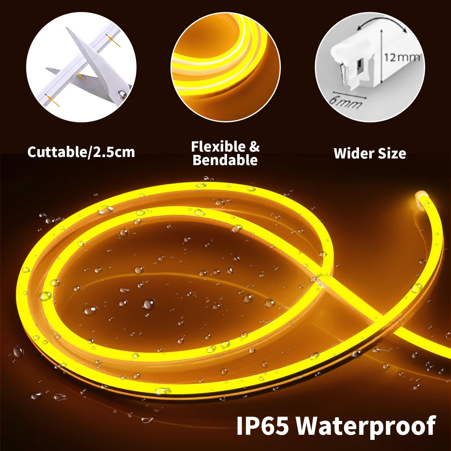 iNextStation LED Strip Lights, 16.4FT Waterproof Neon Light Strip, Silicone, Yellow, with Power Adapter, Model 8ee4c617-4af4-454b-a859