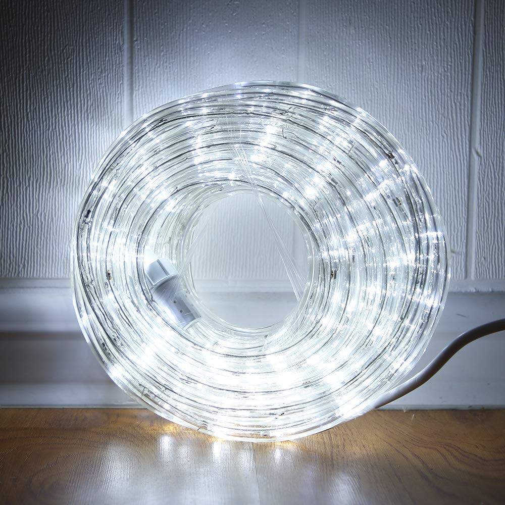 33ft LED Rope Lights,110V 2 Wire Connectable Christmas Rope Lights Outdoor,240 LED Waterproof Indoor Outdoor White Rope Lights for Deck, Patio, Pool, Camping, Landscape Lighting (Daylight White)