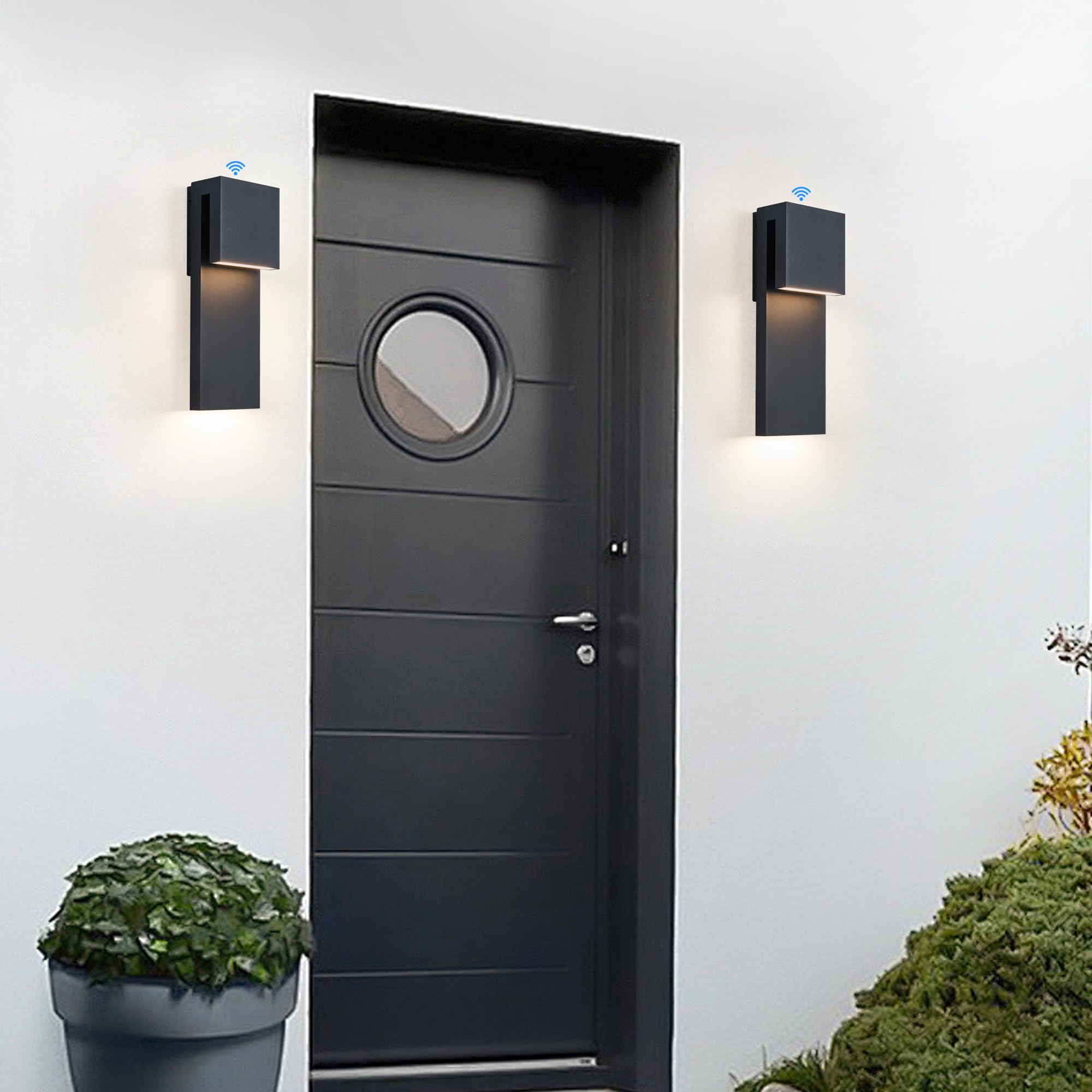 Tarentlight Dusk To Dawn Outdoor Lighting Fixture Wall Mount Modern Integrated Led 2-Light 17W  Exterior Sensor Front Porch Light Textured Black Anti Rust Outside Wall Lights For House Doorway Garage