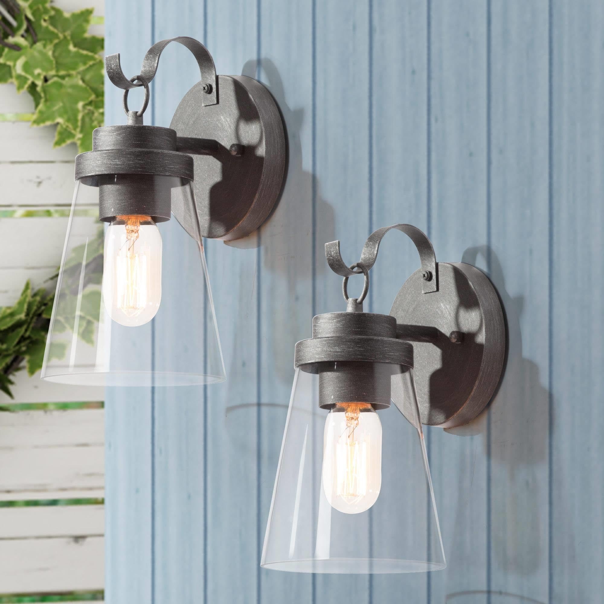 Gepow Outdoor Wall Lights 2 Pack, Brushed Silver Farmhouse Sconces For Porch & Patio