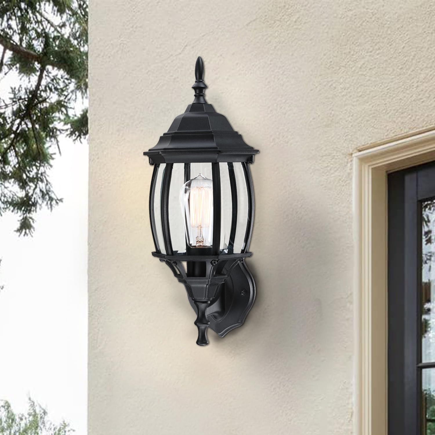 Faymart Lighting 2 Pack Black Outdoor Wall Lights, 16.8" Metal Lantern Sconce for Garage, Porch & Balcony, E26 Base