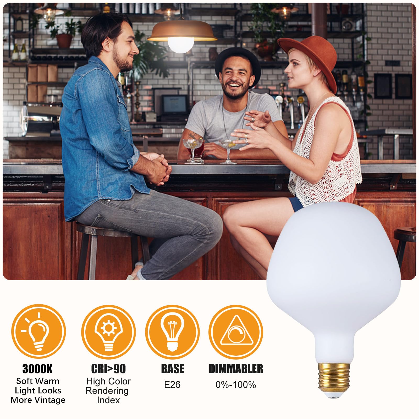 Sd Lux Oversized Decorative Led Light Bulbs 12W 1800Lm (Eqi. 150W) Dimmable Vintage Edison Bulbs E26 Large Globe Bulb Milky Glas