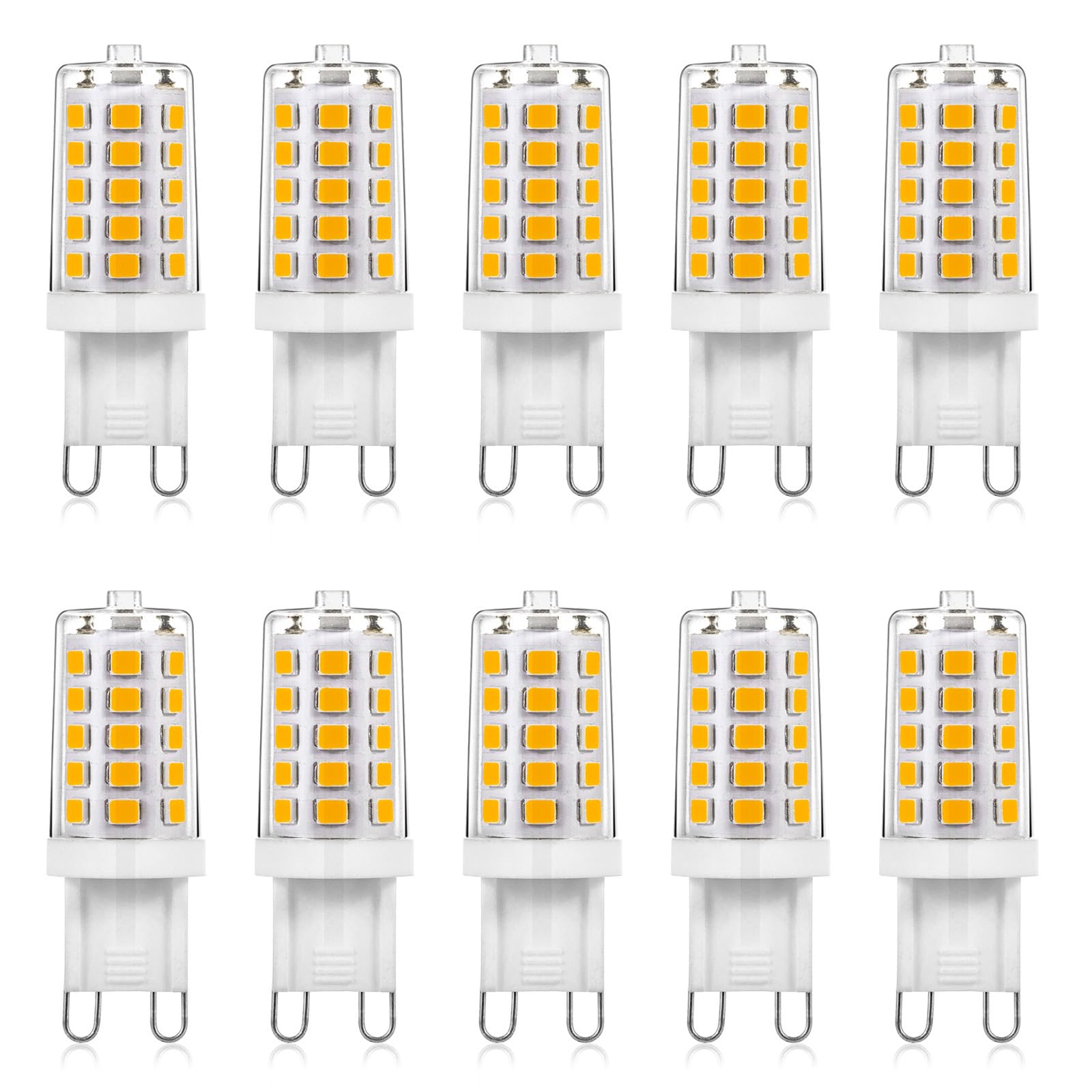 Joutameili 10 Pack G9 LED Bulb Soft Warm White 2700K 4W Equivalent 40 Watt, No Flicker LED G9 Bulb, T4 Halogen Light Lamp Replac
