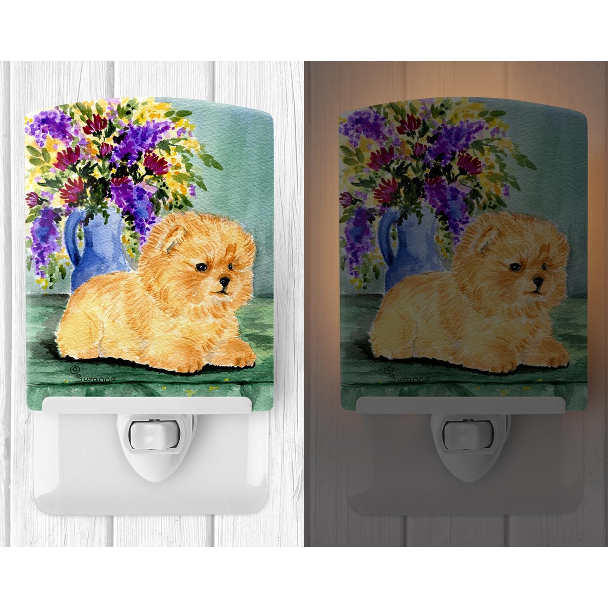 Caroline'S Treasures Ss8302Cnl Pomeranian Ceramic Night Light Compact, Ul-Certified, Ideal For Bedroom, Bathroom, Nursery, Hallway, Kitchen, 6X4X3, Multicolor