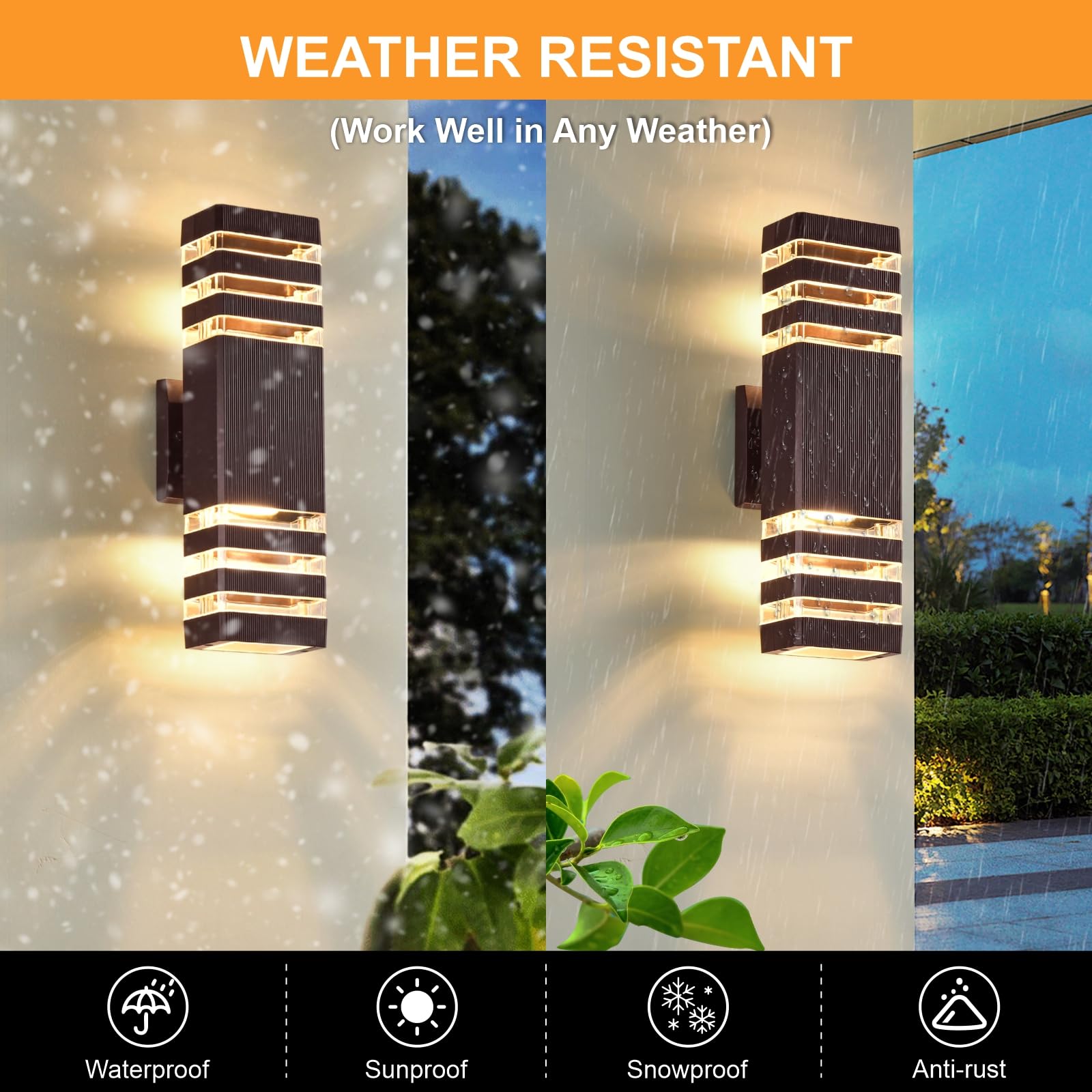 DASTOR Outdoor Wall Lights, Waterproof Aluminum Fixture, 3-Layer, Brown, 2 Pack, Model DST-240402