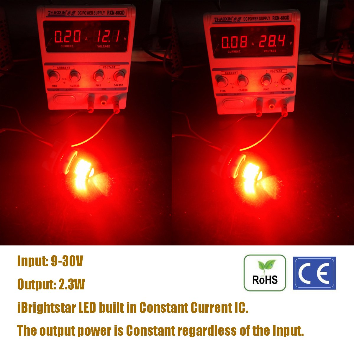iBrightstar 1156 LED Bulbs, Low Power, Projector Replacement for Stop Tail Brake Lights, Brilliant Red, Model 1156-3014 3030-54 3R