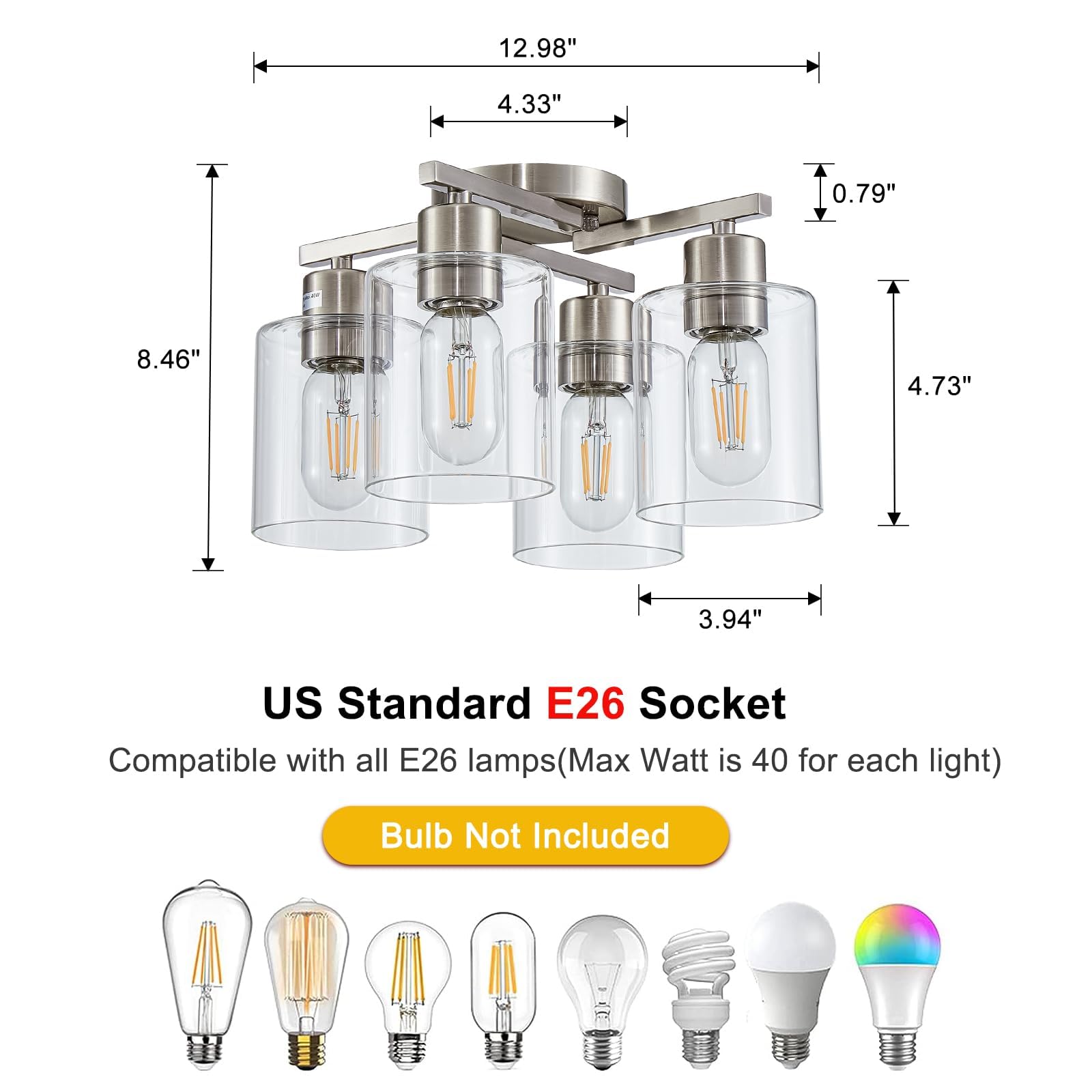 Diduio Semi Flush Mount Ceiling Light Kitchen Lighting Fixtures Ceiling Brushed Nickel Kitchen Cieling Light Fixtures With Clear