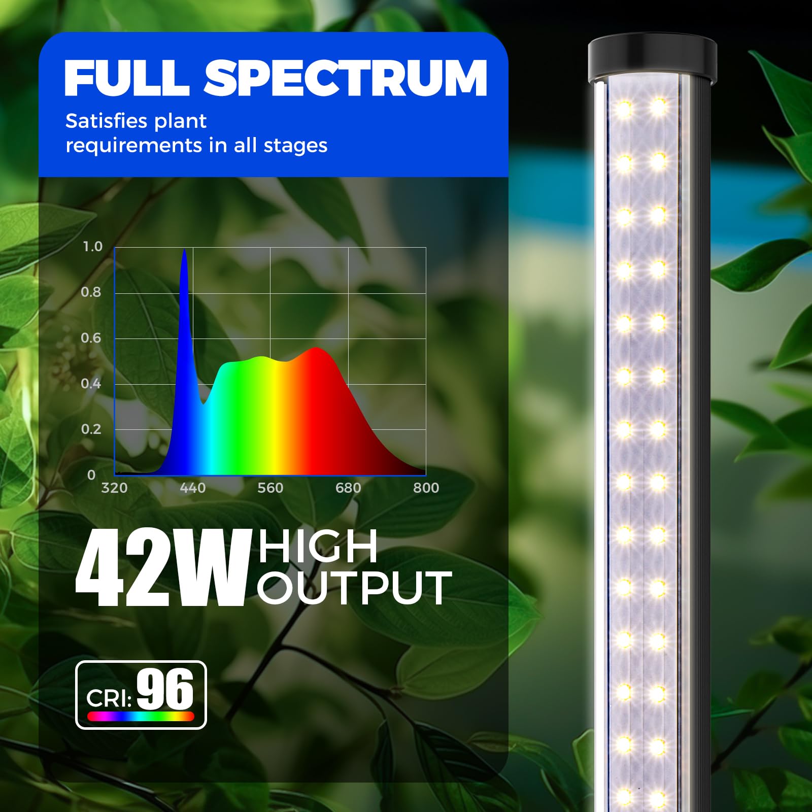 Barrina T10 Standing Grow Light, 42W Full Spectrum LED, 4FT Height, Daylight White, Tripod Stand