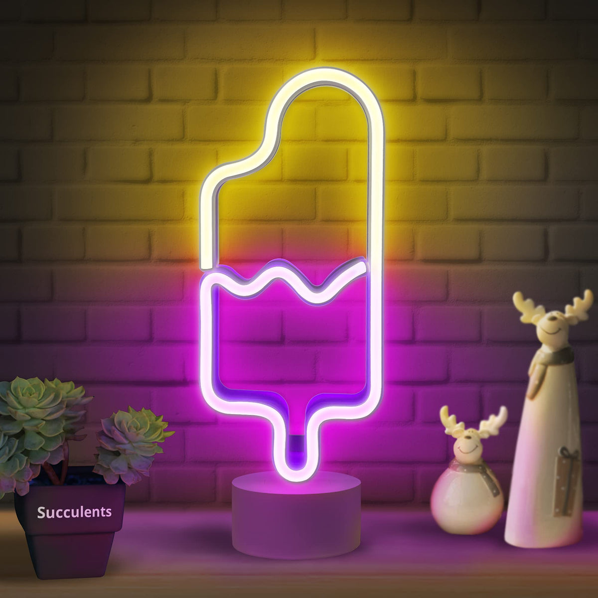 Lumoonosity Popsicle Neon Light - Popsicle Neon Sign For Bedroom, Desktop, Tabletop Decor - Battery/Usb Powered Popsicle Lights