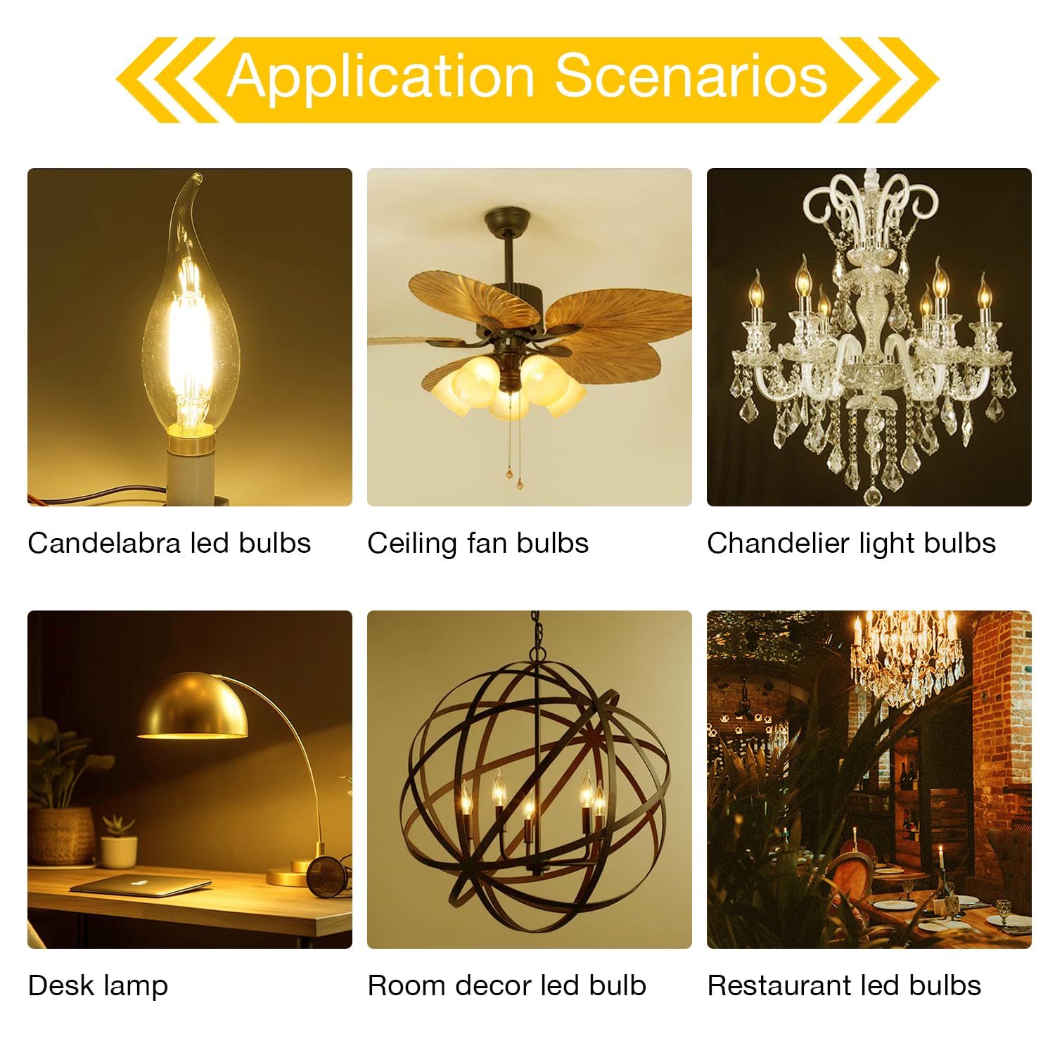 DAYBETTER Candelabra Light Bulbs, 60W Equivalent Dimmable E12 LED, 2700K Warm White, 5.5W, 600LM, Flame Tip,