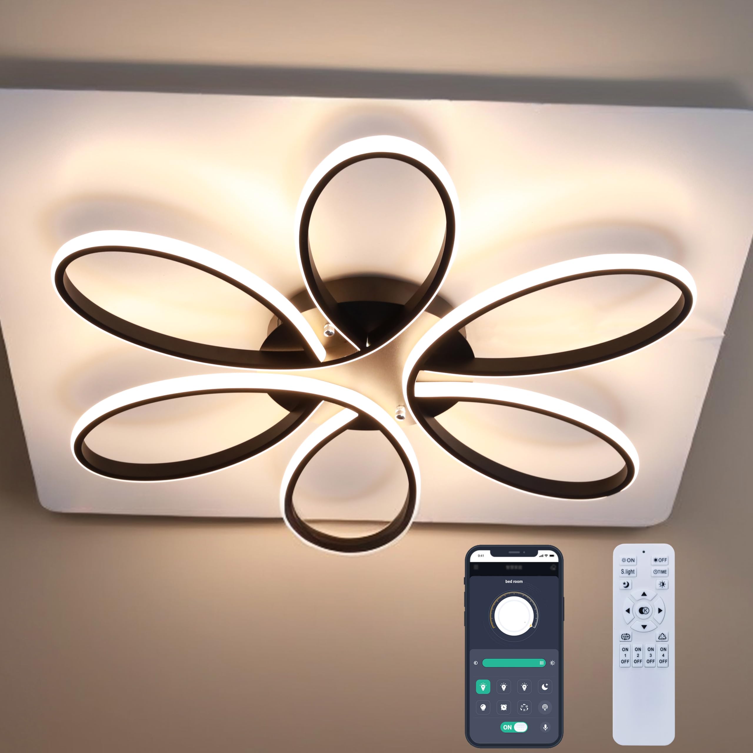 LOFAHS Modern LED Ceiling Light Fixture with Remote Control Lamp Dimmable Ceiling Chandelier for Living Room Dinning Room Bedroo