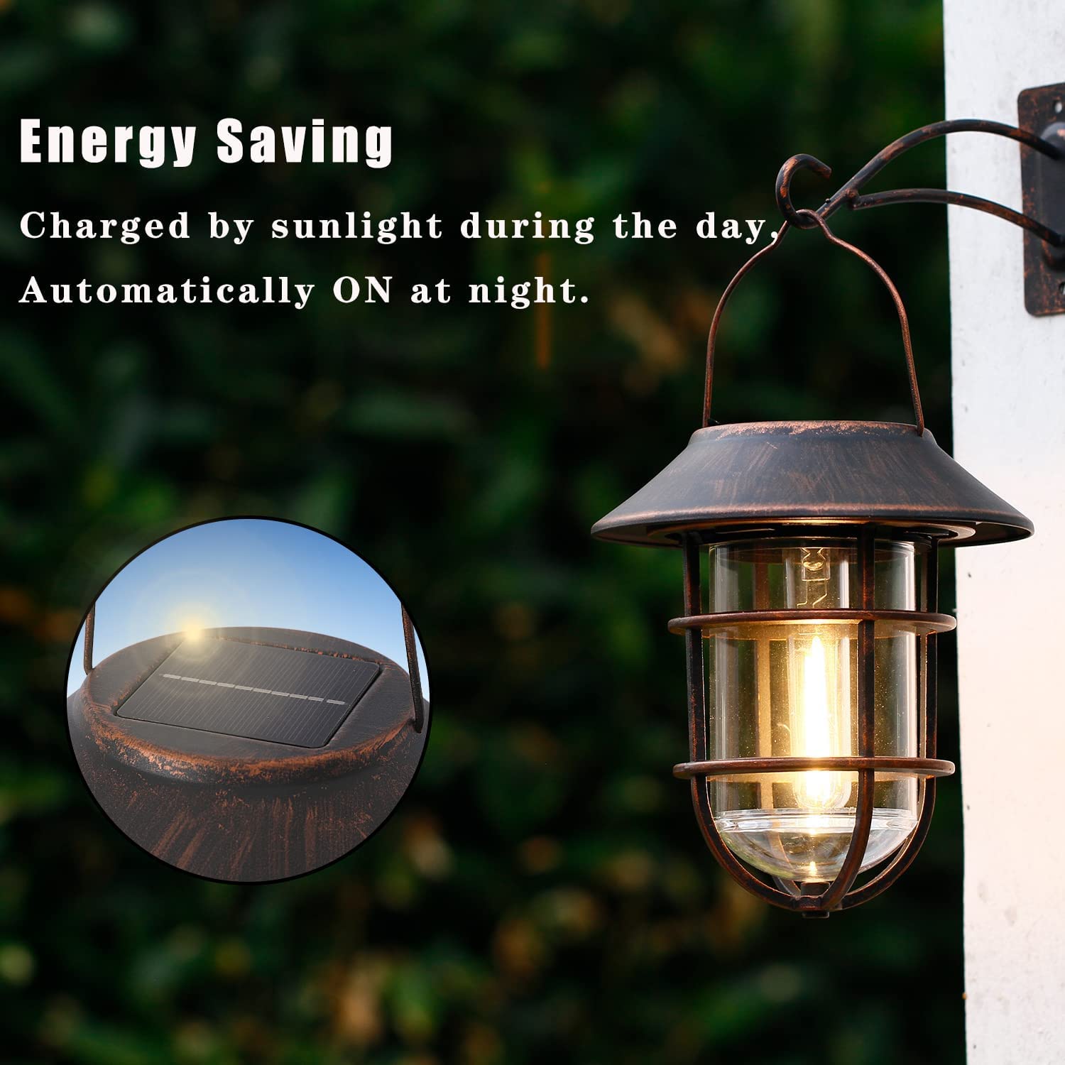 Icerona Solar Lantern - Waterproof Bronze Metal Outdoor Hanging Lights with Clear Glass, LED Edison Bulbs, Decorative Wall Lantern