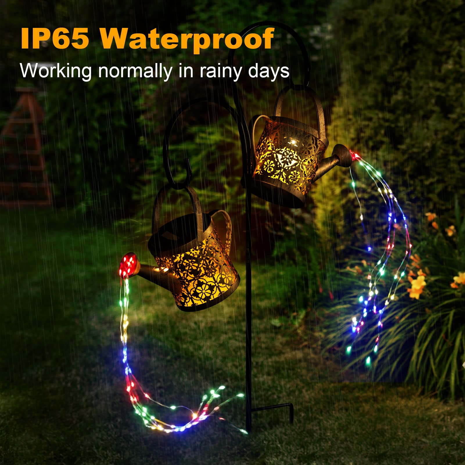 Merear Solar Watering Can Lights - 8 Multi-Color Modes, IP65 Waterproof, Outdoor Garden Decor, 2 Lights for Lawn & Patio