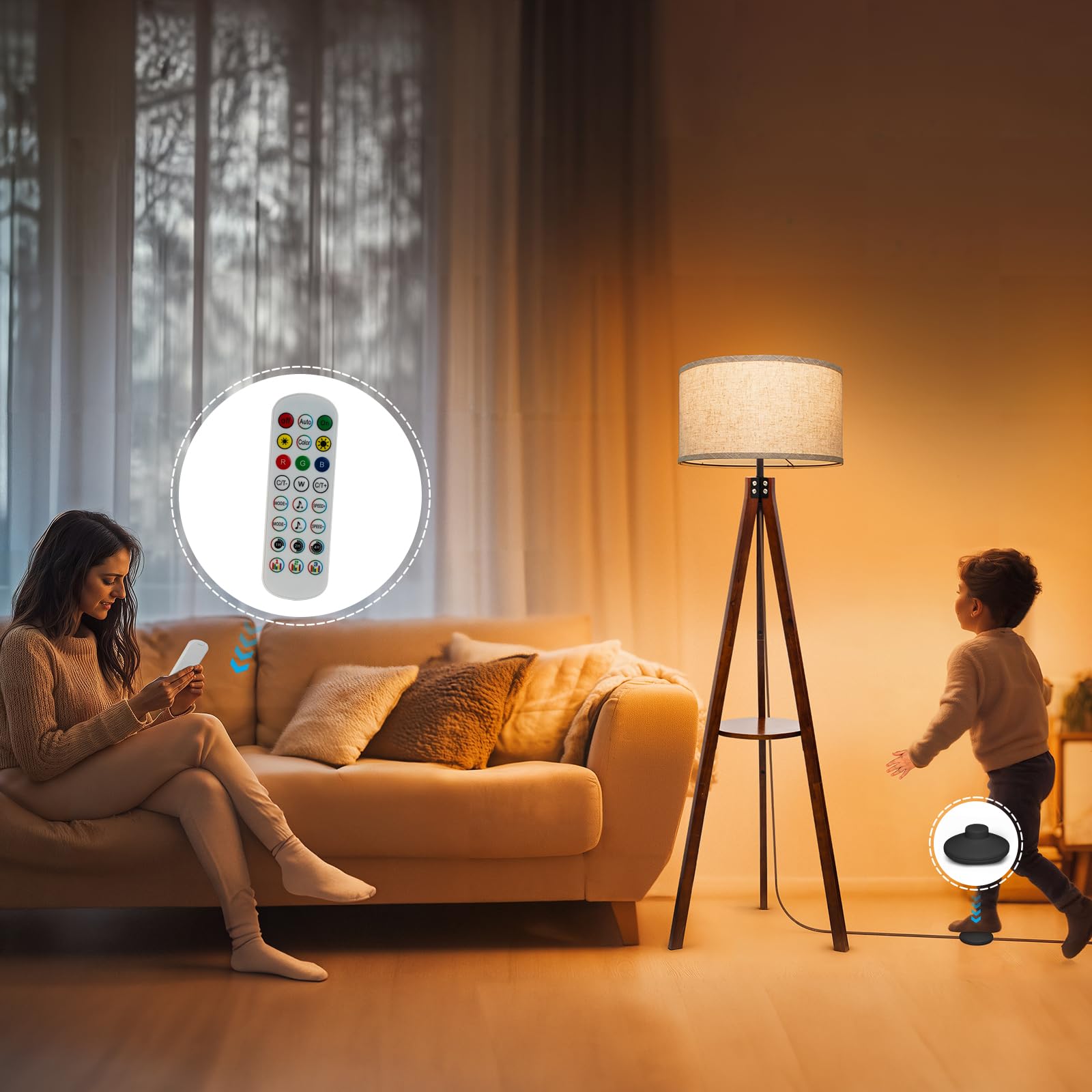Eoeyyoyb Floor Lamps With Shelf, Modern Standing Lamp With 3 Color Temperature Led Bulb, Tall Lamps With Foot Switch For Living