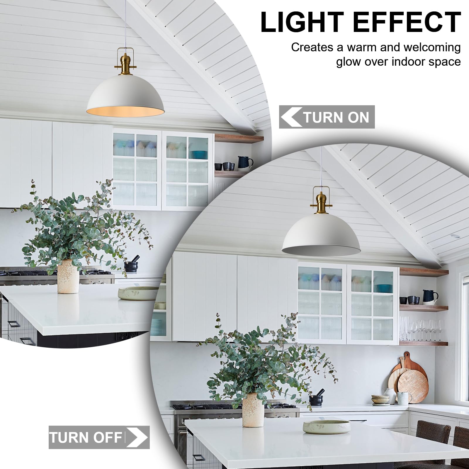 ALAISLYC 12" Sandy White Farmhouse Pendant Light, Metal Vintage Dome Fixture, Adjustable Height, 3 Packs for Kitchen Island, Dining Room