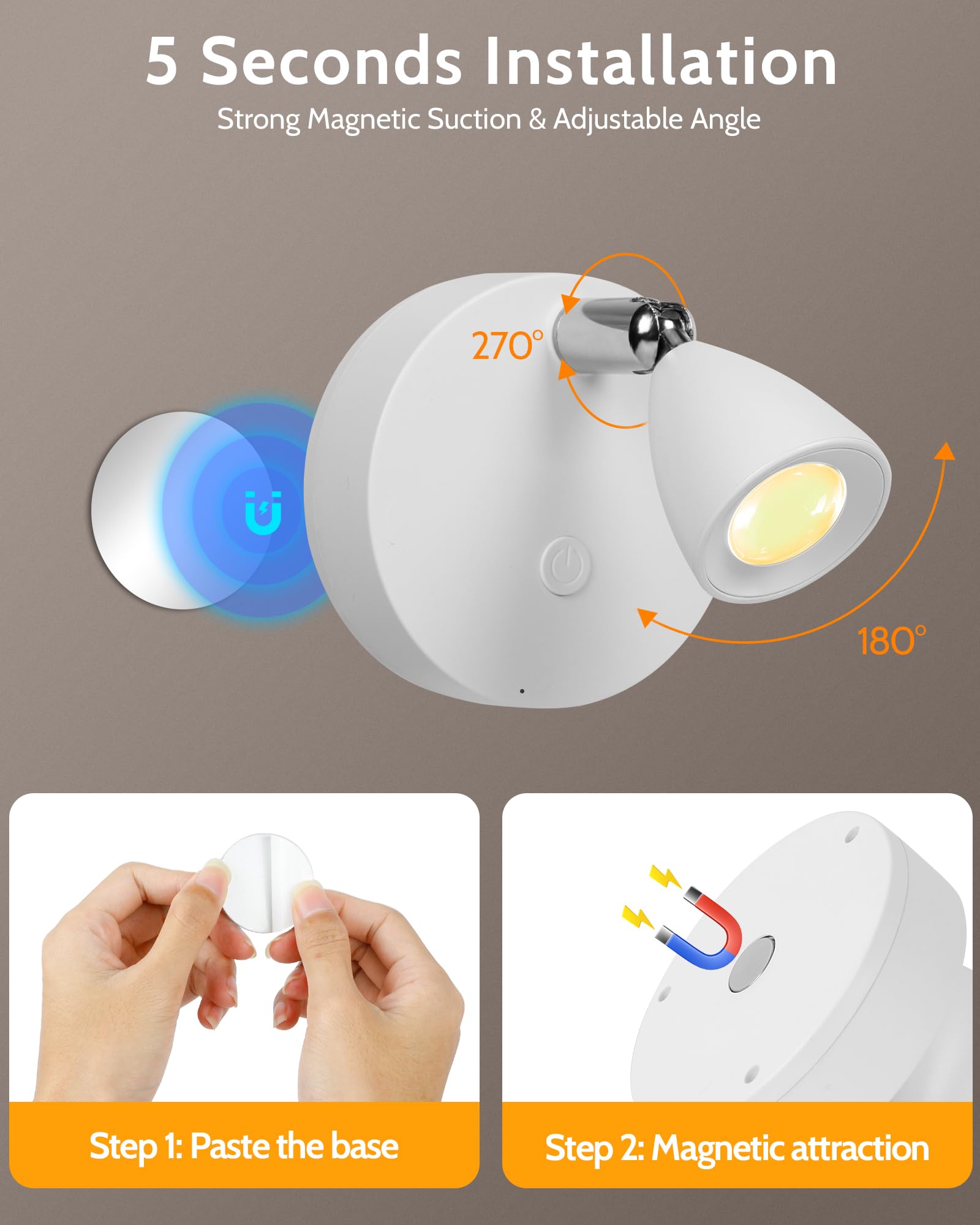 Destlife 4 Pack Rechargeable Wireless Indoor Spotlights, White-3 Color Temp, Mini Ambient Lighting for Picture Wall Decor, Model AR0233A1