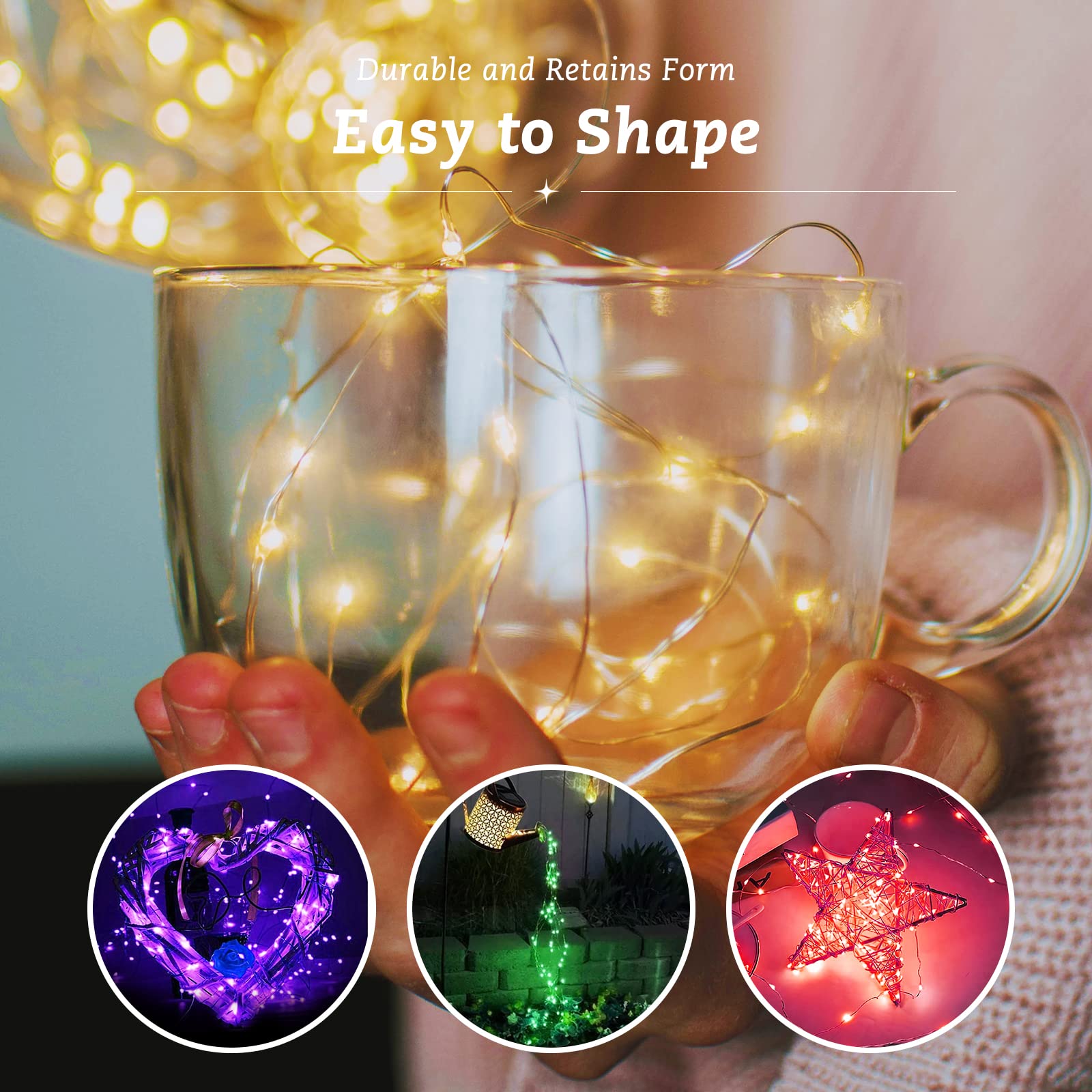Rivokeer 12 Pack Fairy Lights, 7FT 20LED Waterproof Silver Wire, Copper Material, Mixed Color, Model tx12p-hs, Ideal for Indoor/Outdoor Decor